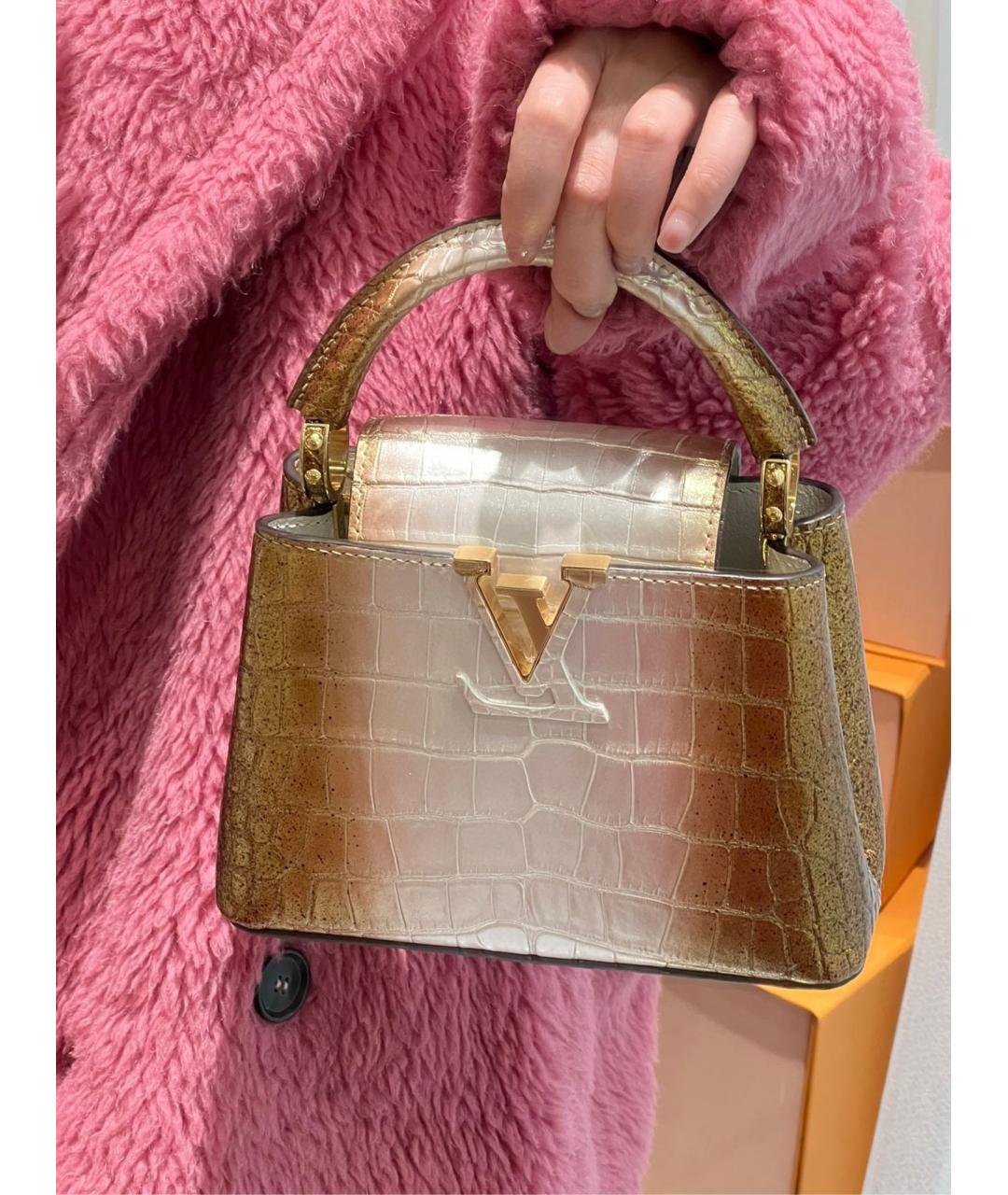 LOUIS VUITTON Золотая сумка с короткими ручками из экзотической кожи, фото 9