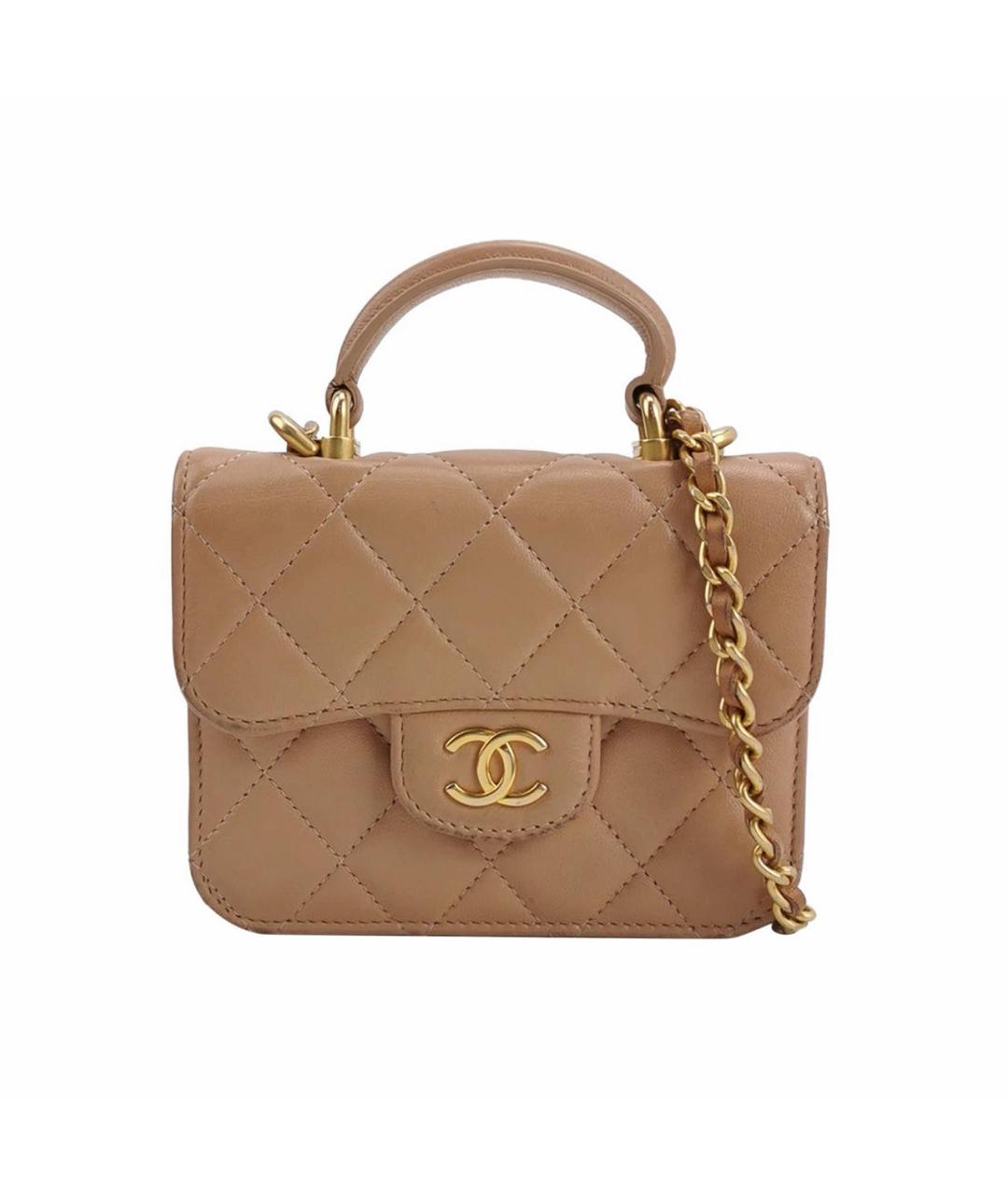 CHANEL Бежевая кожаная сумка через плечо, фото 6