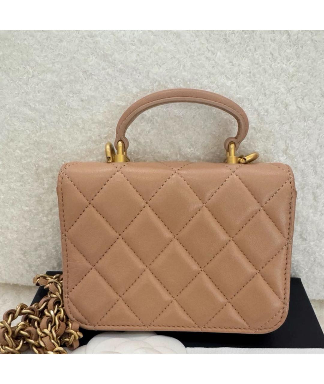 CHANEL Бежевая кожаная сумка через плечо, фото 3