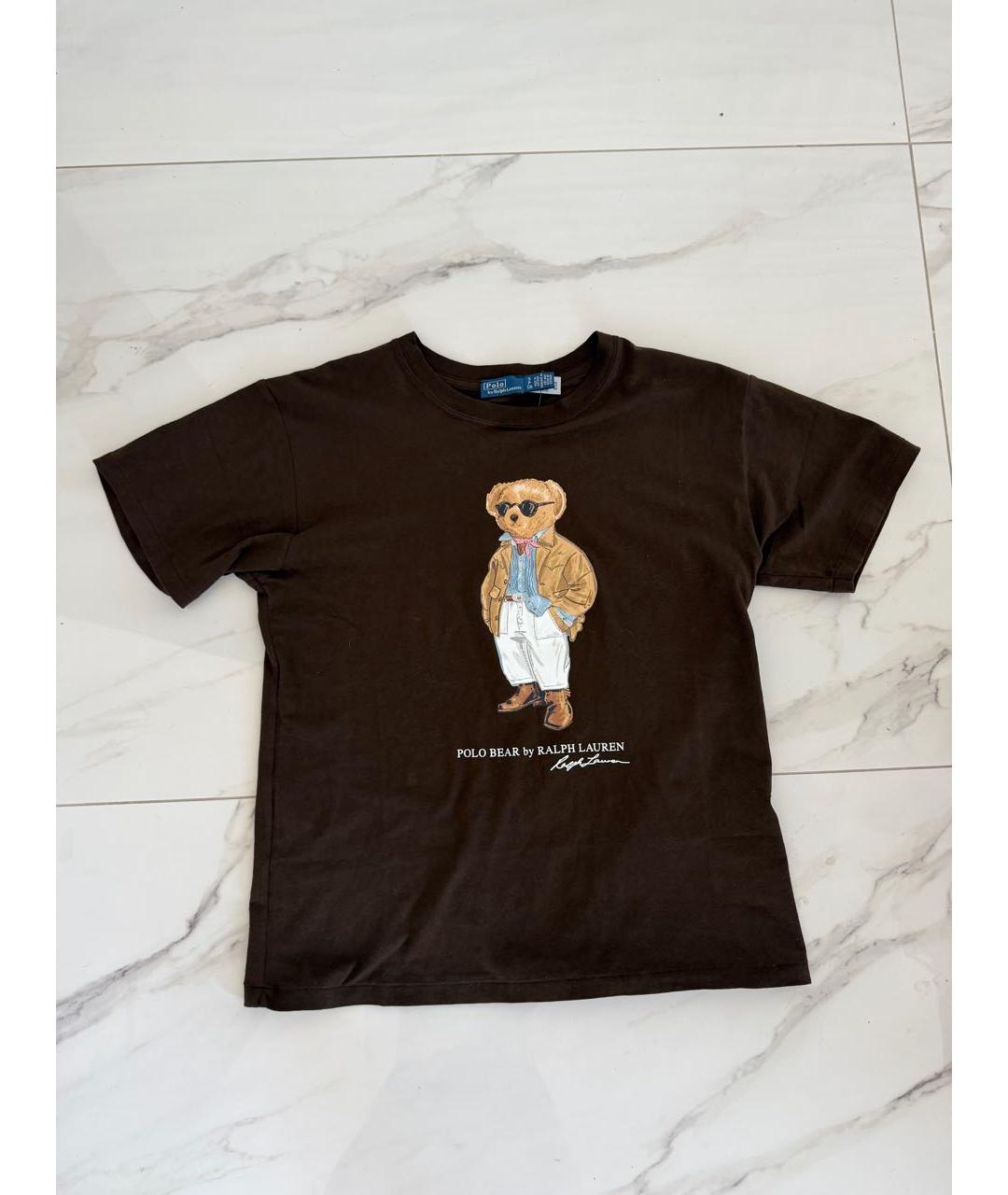 POLO RALPH LAUREN Коричневая хлопко-эластановая футболка, фото 5