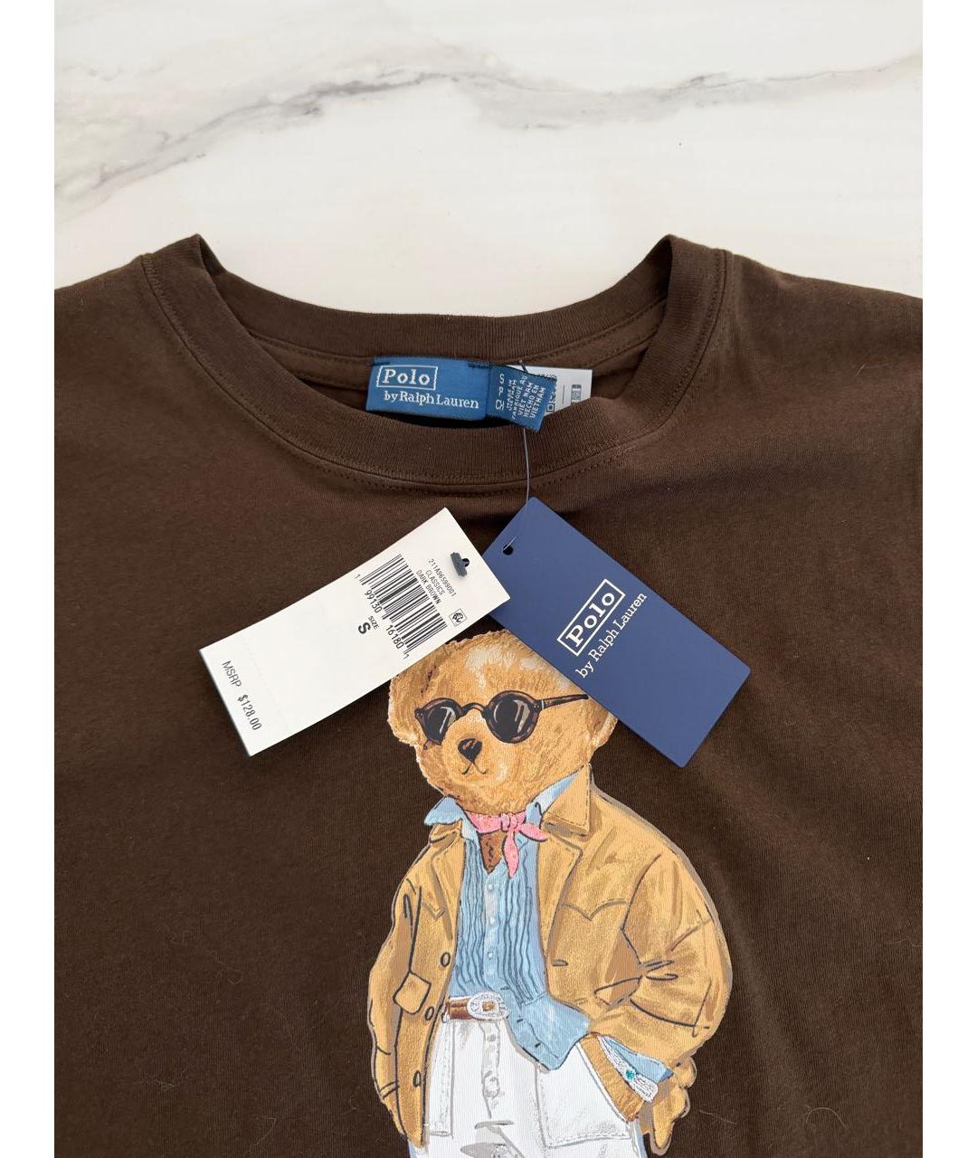 POLO RALPH LAUREN Коричневая хлопко-эластановая футболка, фото 3