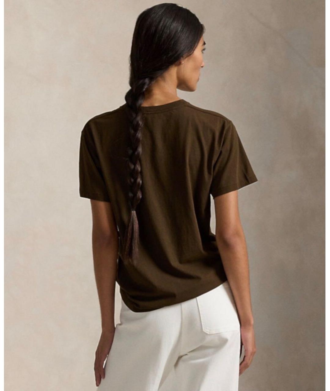 POLO RALPH LAUREN Коричневая хлопко-эластановая футболка, фото 2