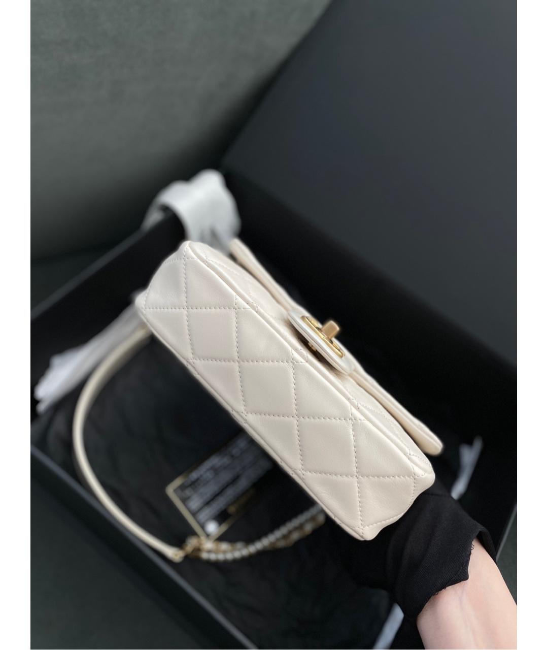 CHANEL Белая кожаная сумка через плечо, фото 5