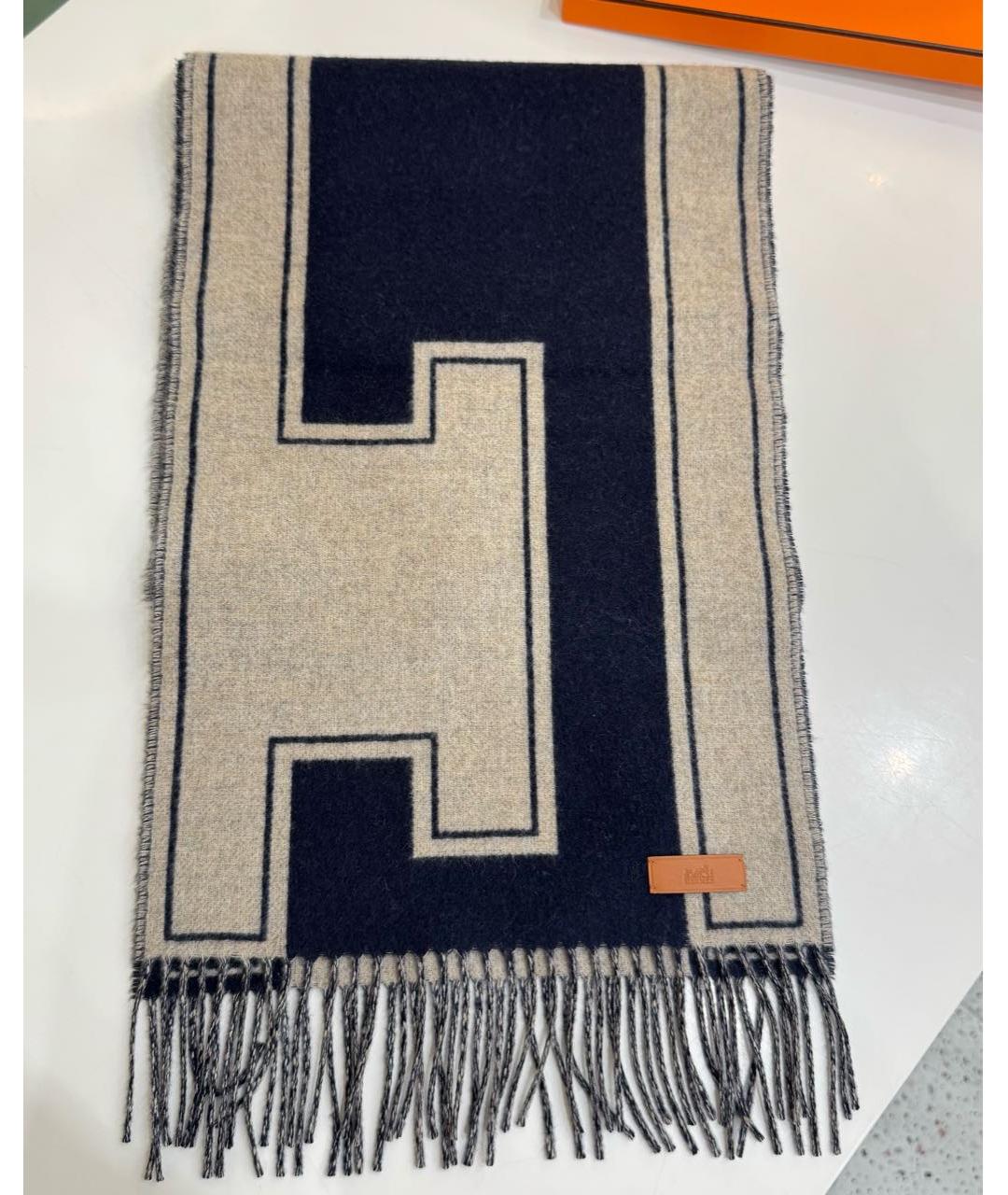 HERMES Темно-синий кашемировый шарф, фото 9