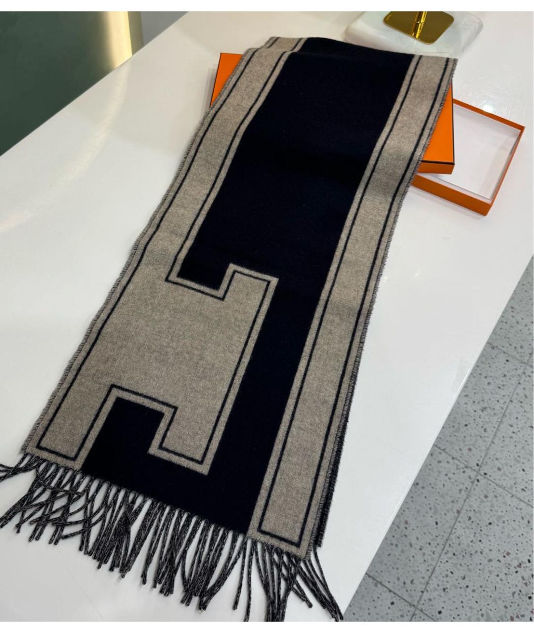 HERMES Темно-синий кашемировый шарф, фото 3