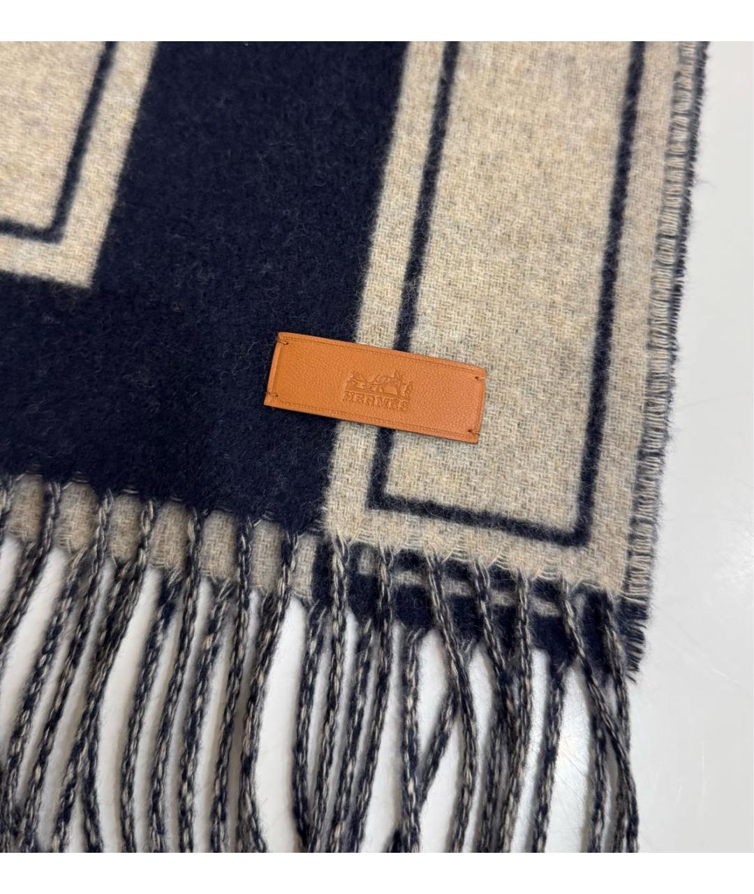 HERMES Темно-синий кашемировый шарф, фото 2