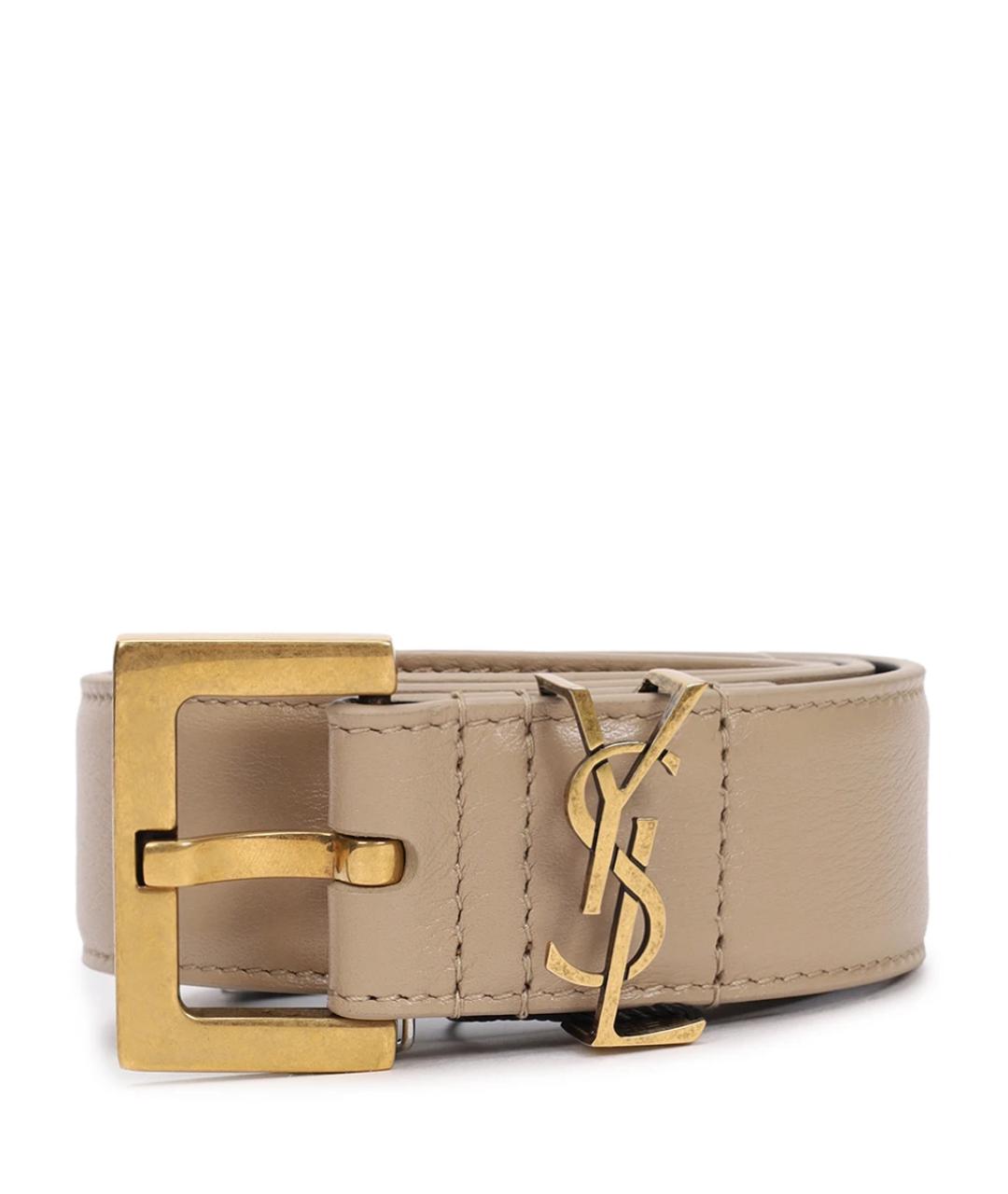 SAINT LAURENT Бежевый кожаный ремень, фото 1