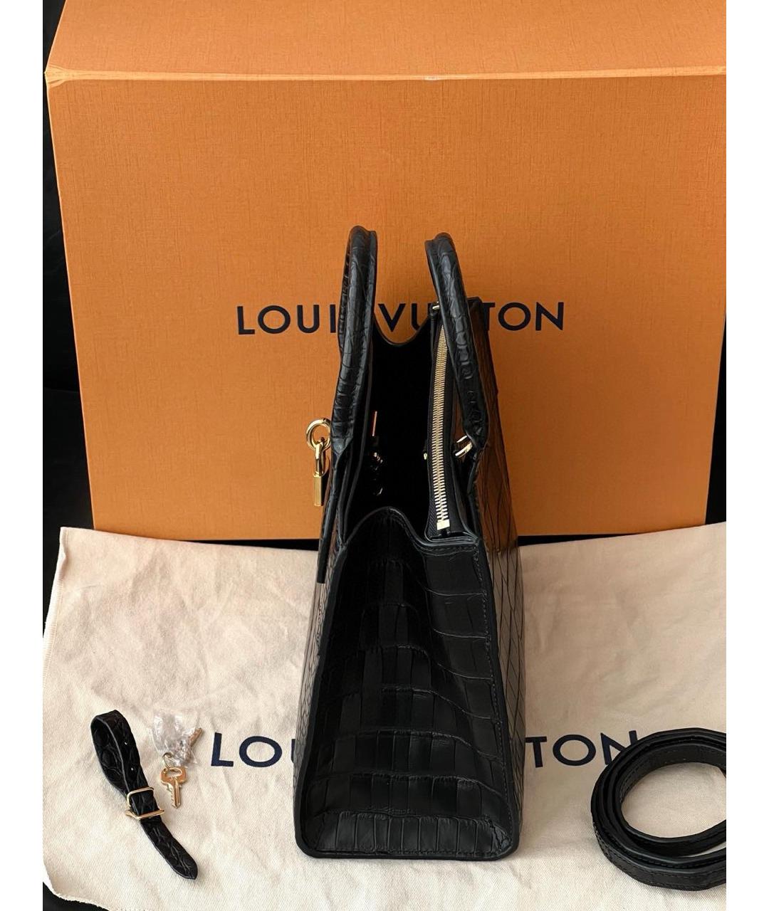 LOUIS VUITTON Черная кожаная сумка тоут, фото 4