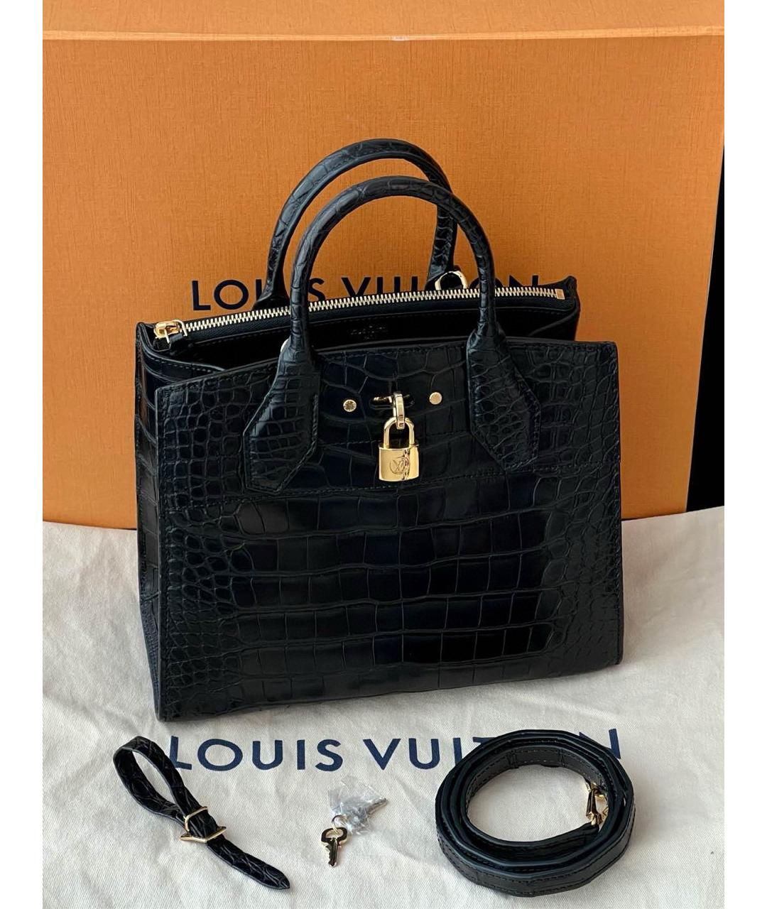 LOUIS VUITTON Черная кожаная сумка тоут, фото 10