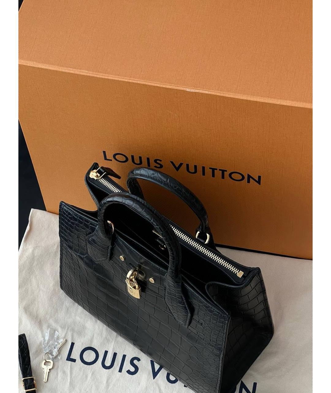 LOUIS VUITTON Черная кожаная сумка тоут, фото 6