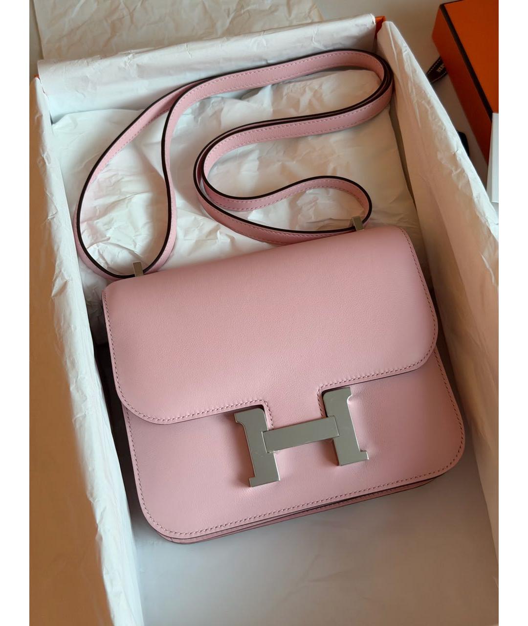 HERMES Розовая кожаная сумка через плечо, фото 5