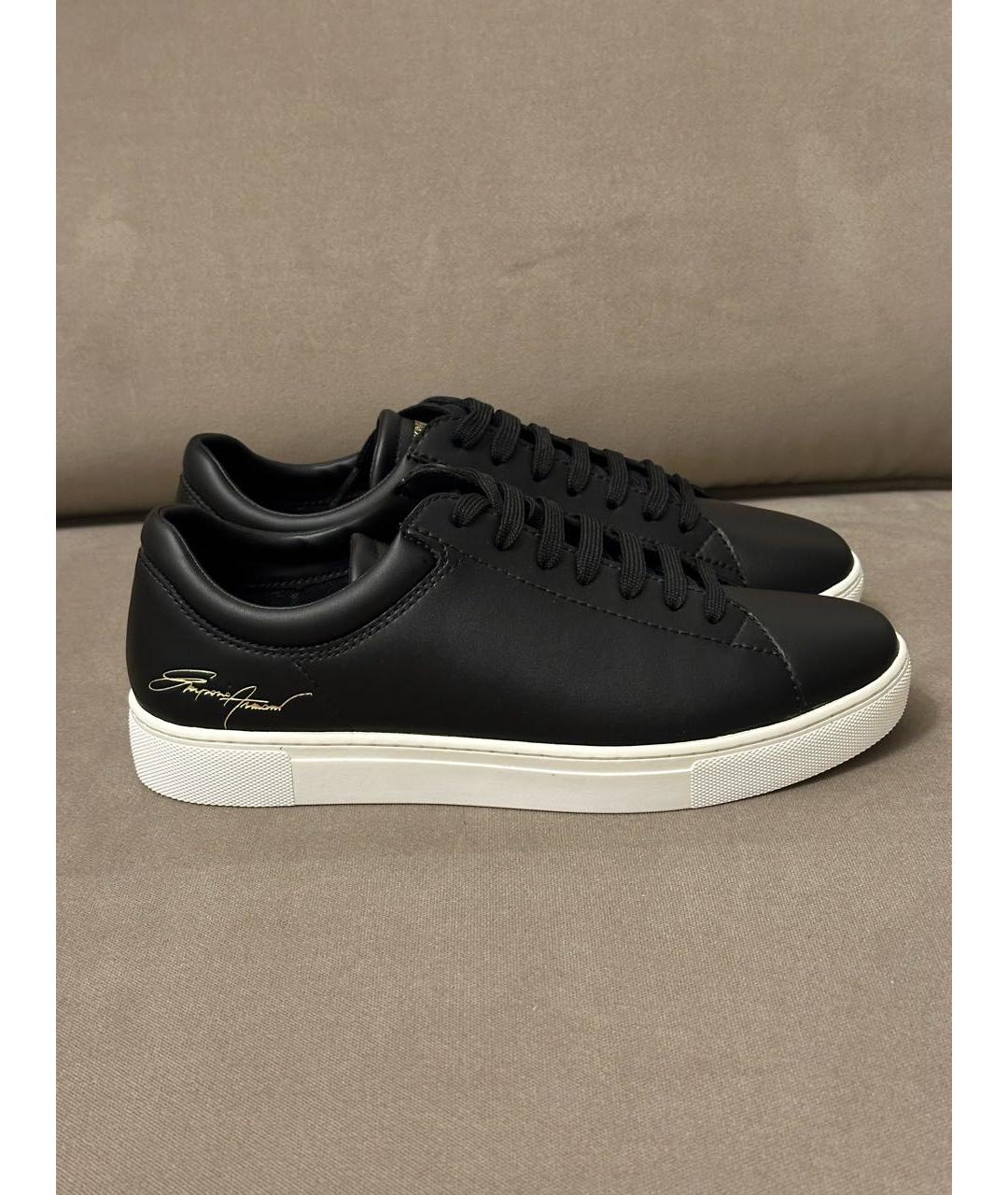 EMPORIO ARMANI Черные кожаные кеды, фото 3