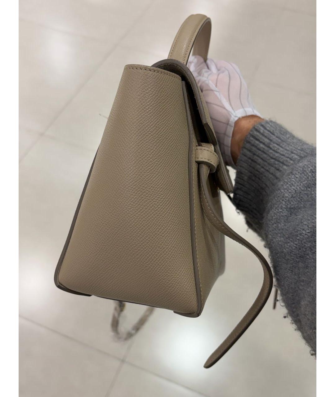 CELINE Бежевая кожаная сумка с короткими ручками, фото 4