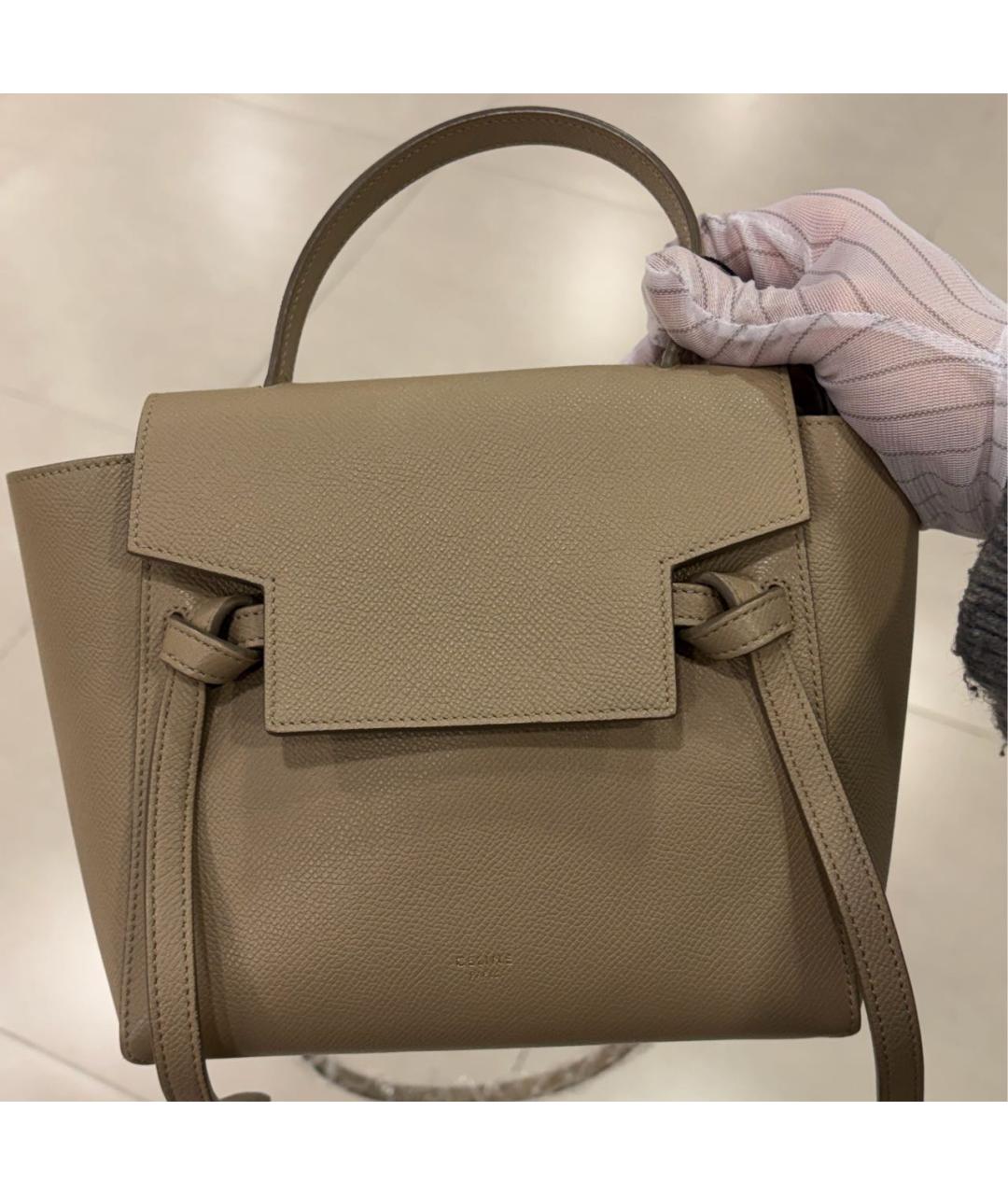 CELINE Бежевая кожаная сумка с короткими ручками, фото 2
