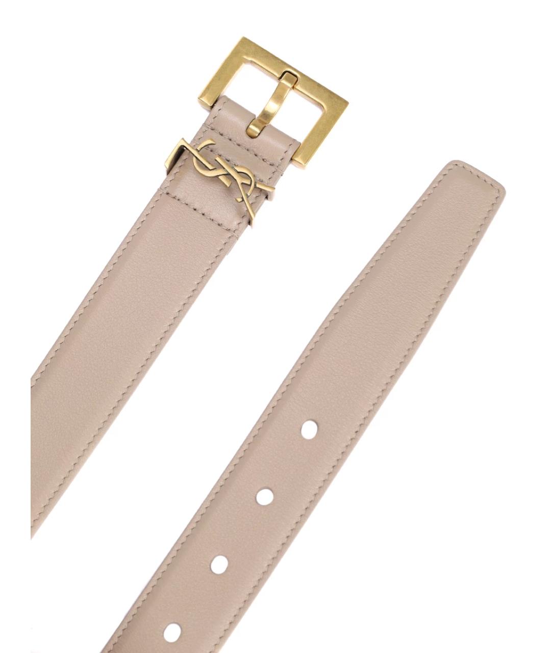 SAINT LAURENT Бежевый кожаный ремень, фото 3