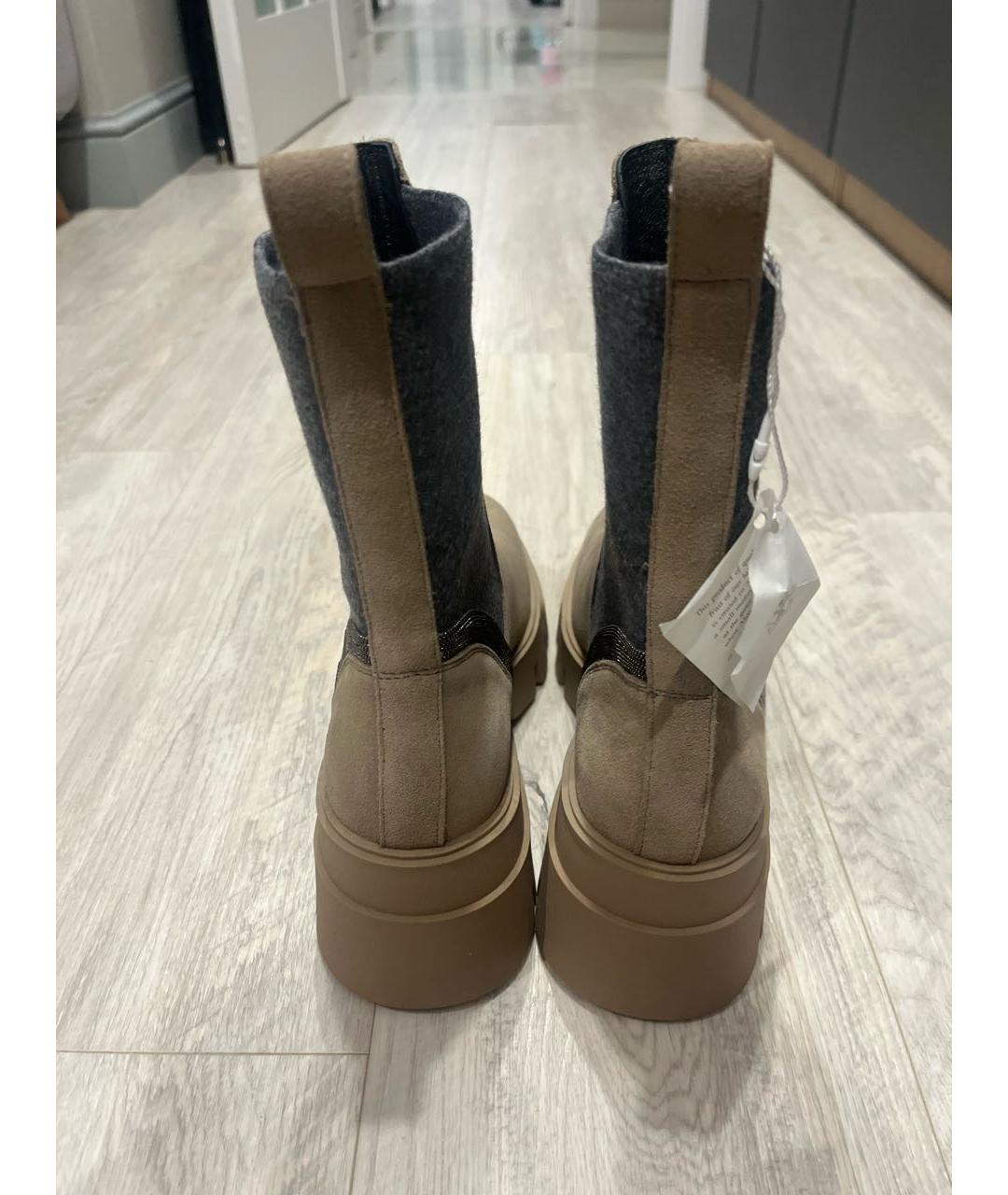 BRUNELLO CUCINELLI Бежевые замшевые полусапоги, фото 4