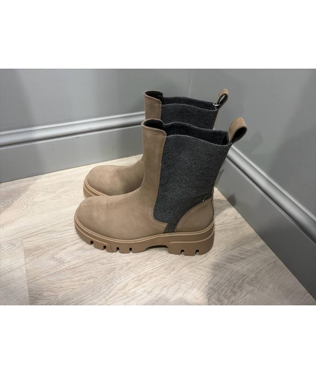 BRUNELLO CUCINELLI Бежевые замшевые полусапоги, фото 3