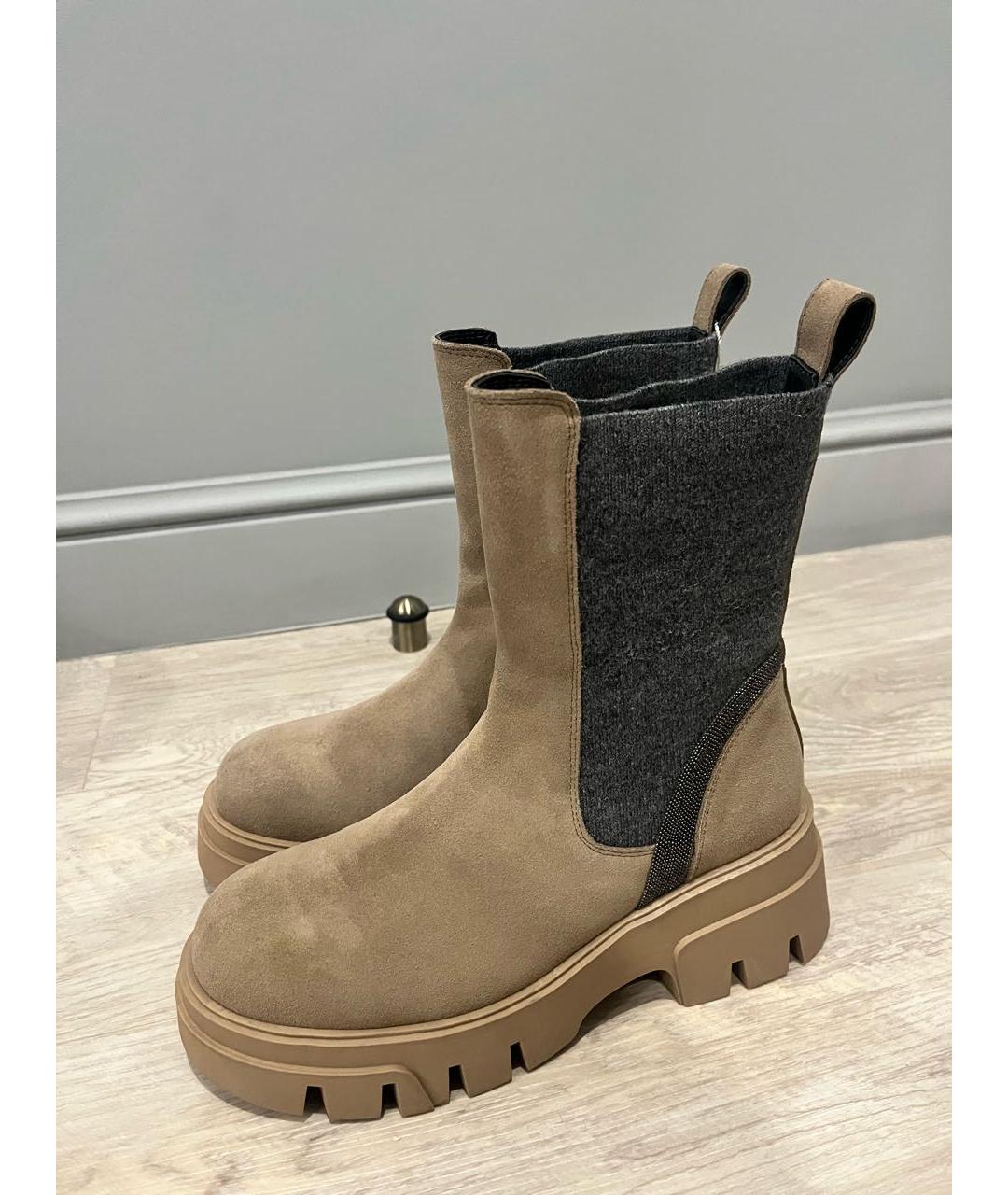 BRUNELLO CUCINELLI Бежевые замшевые полусапоги, фото 2