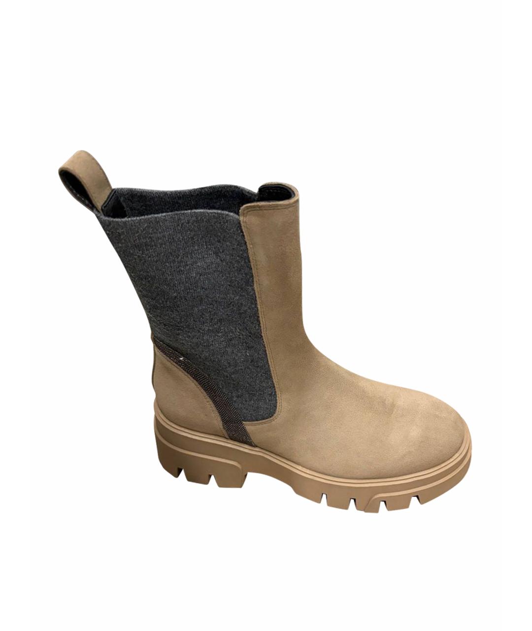 BRUNELLO CUCINELLI Бежевые замшевые полусапоги, фото 1