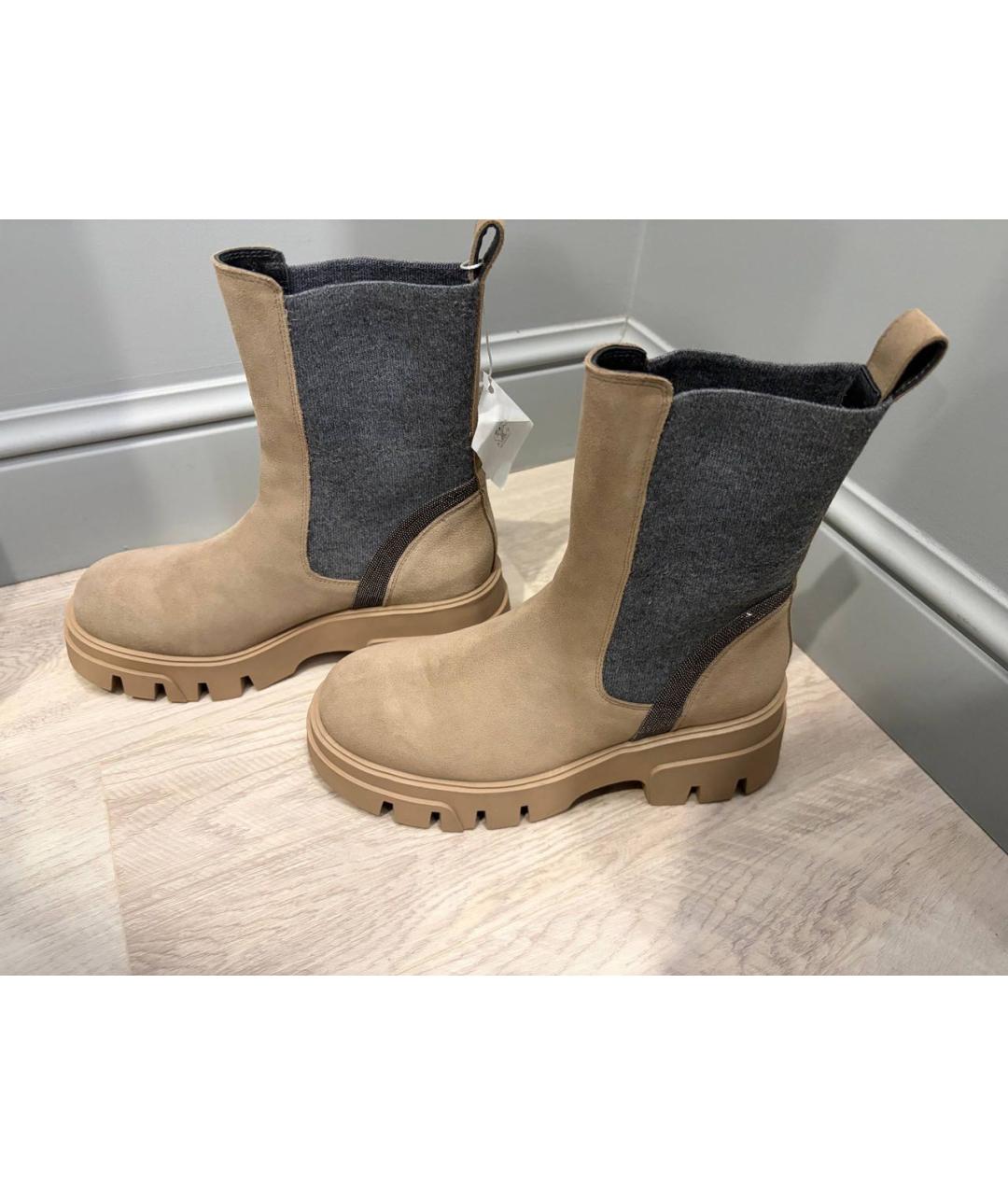 BRUNELLO CUCINELLI Бежевые замшевые полусапоги, фото 5