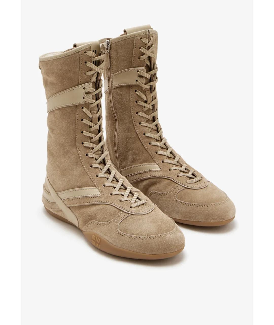 MIU MIU Бежевые замшевые кеды, фото 5