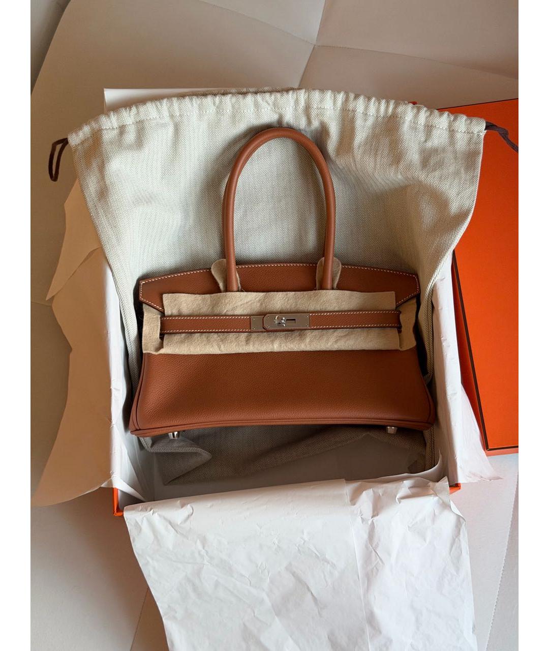 HERMES Коричневая кожаная сумка с короткими ручками, фото 7