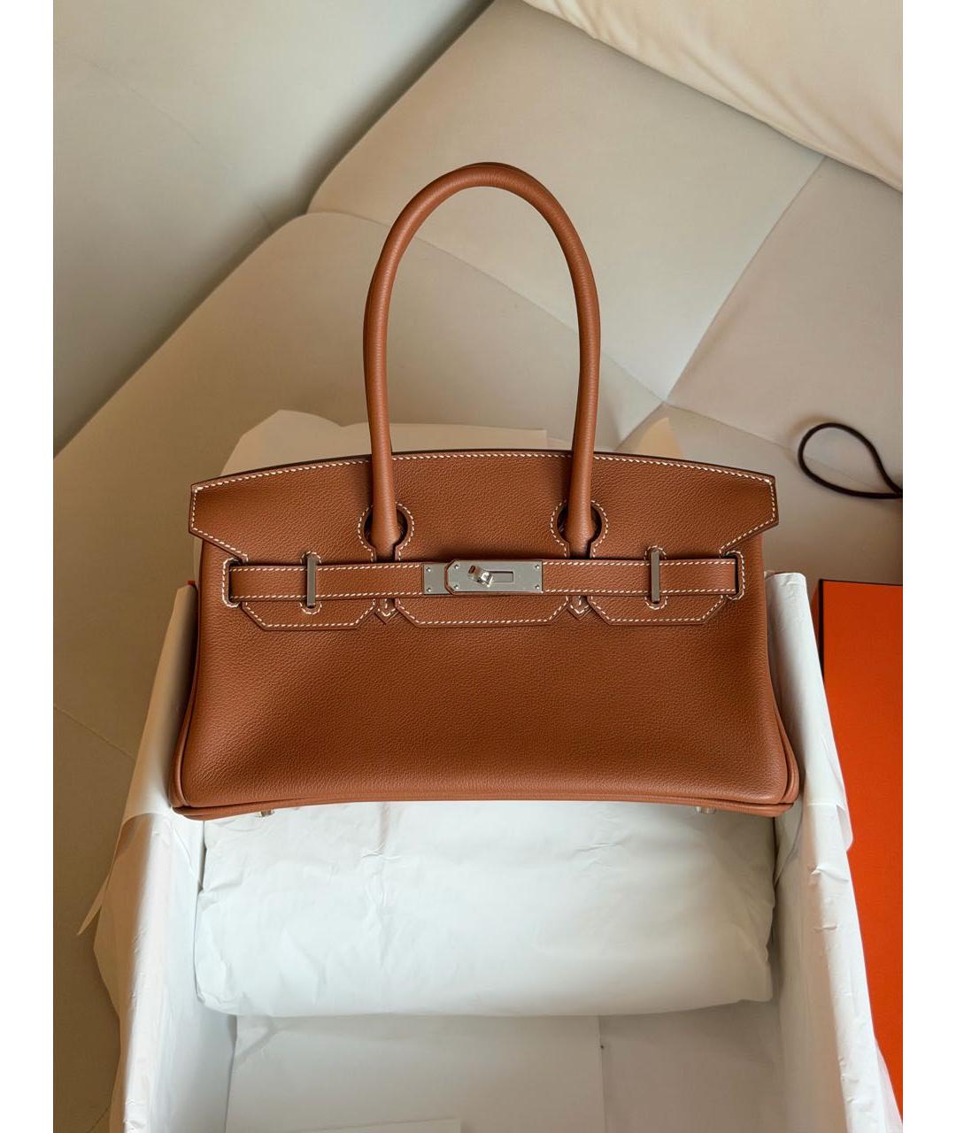 HERMES Коричневая кожаная сумка с короткими ручками, фото 8