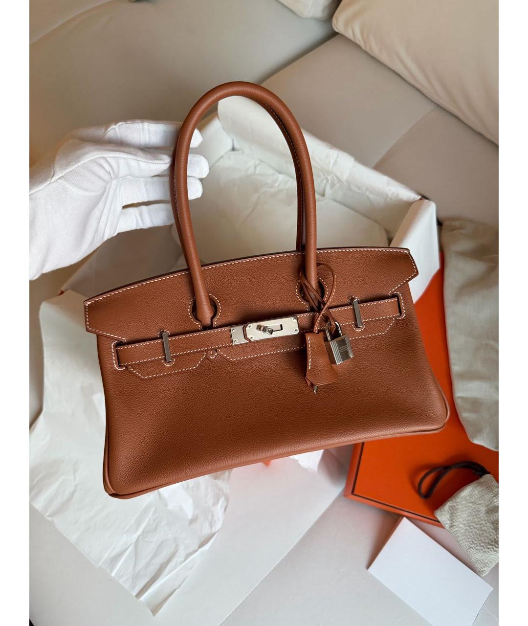 HERMES Коричневая кожаная сумка с короткими ручками, фото 3