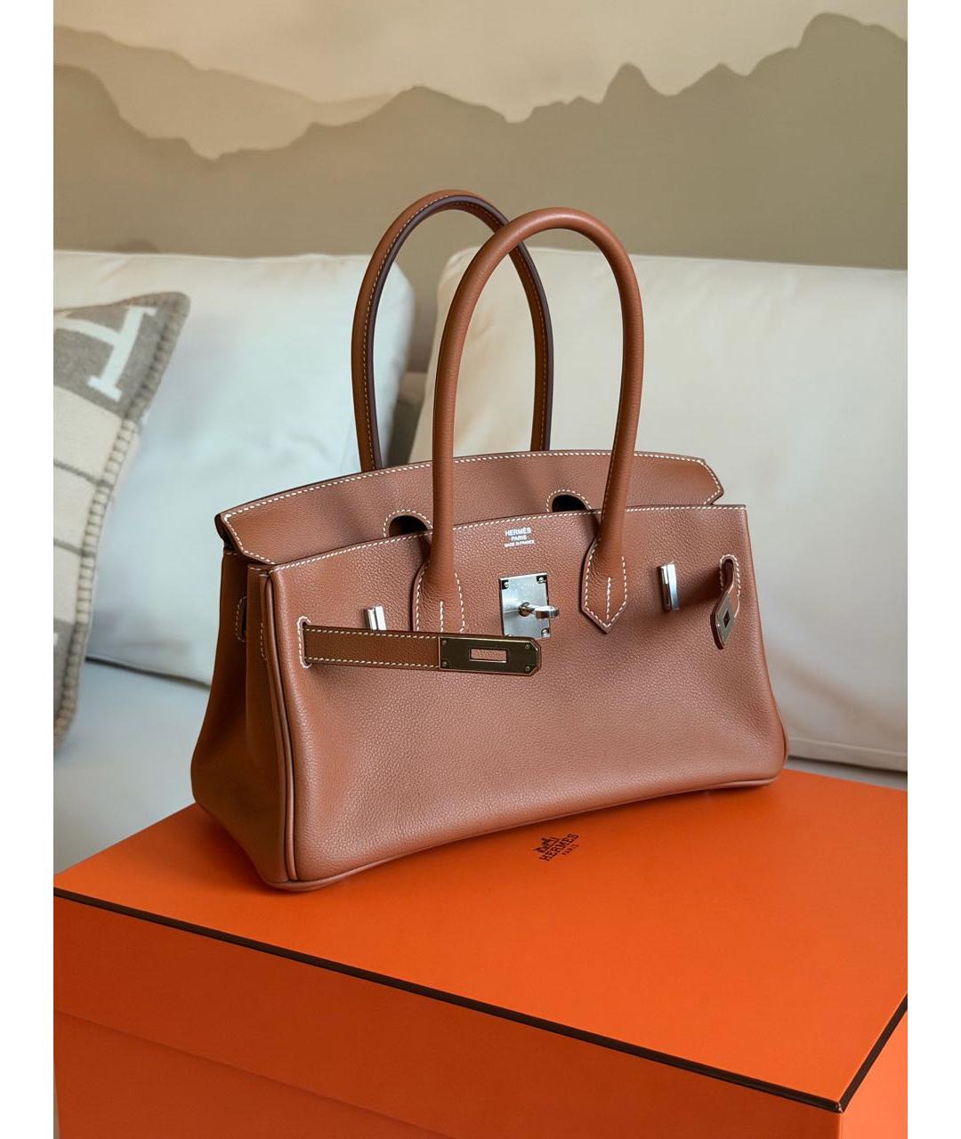 HERMES Коричневая кожаная сумка с короткими ручками, фото 5