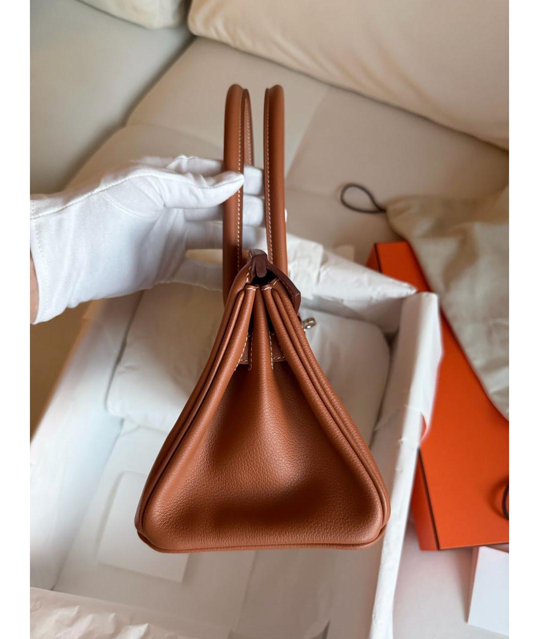 HERMES Коричневая кожаная сумка с короткими ручками, фото 4