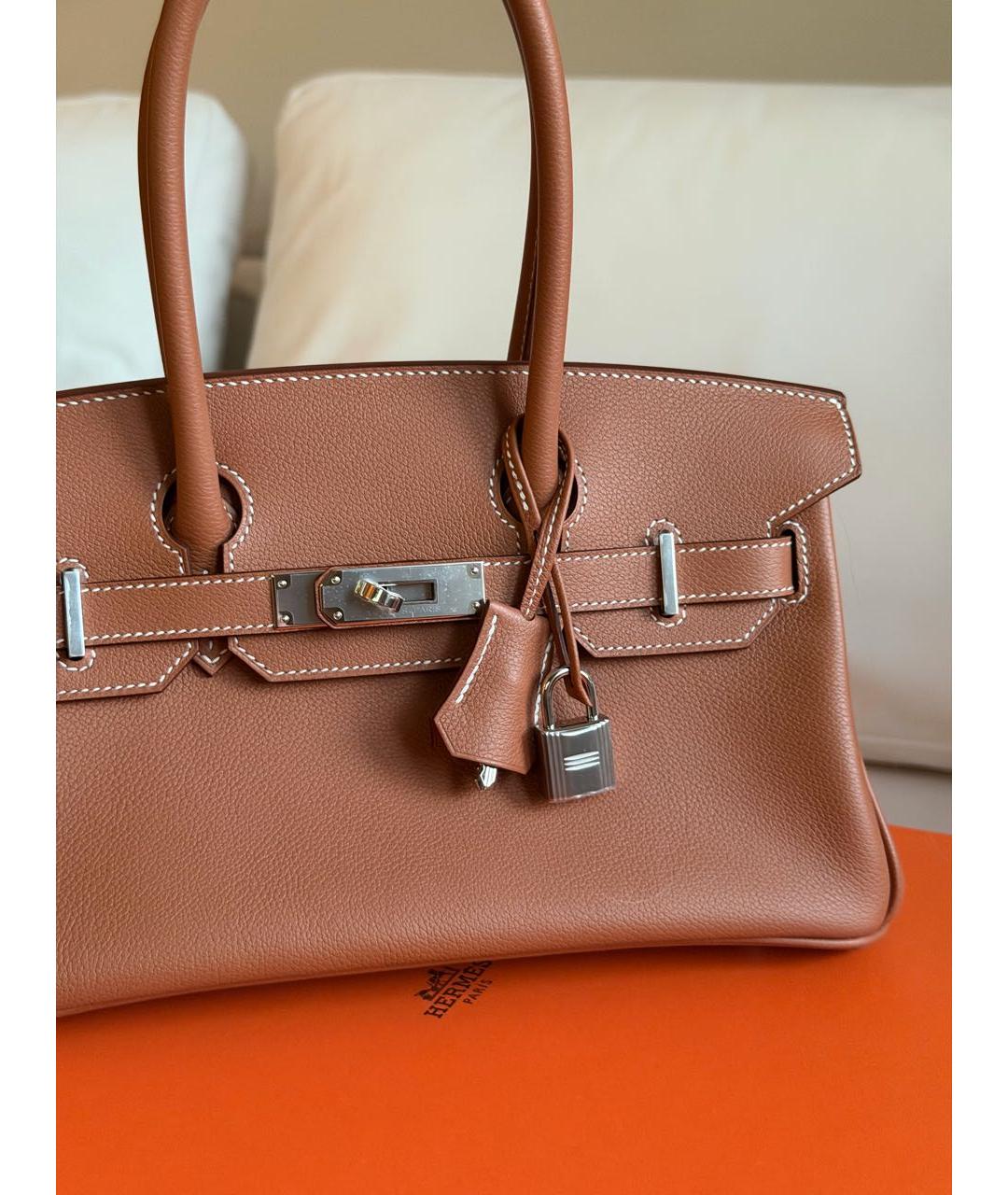 HERMES Коричневая кожаная сумка с короткими ручками, фото 6