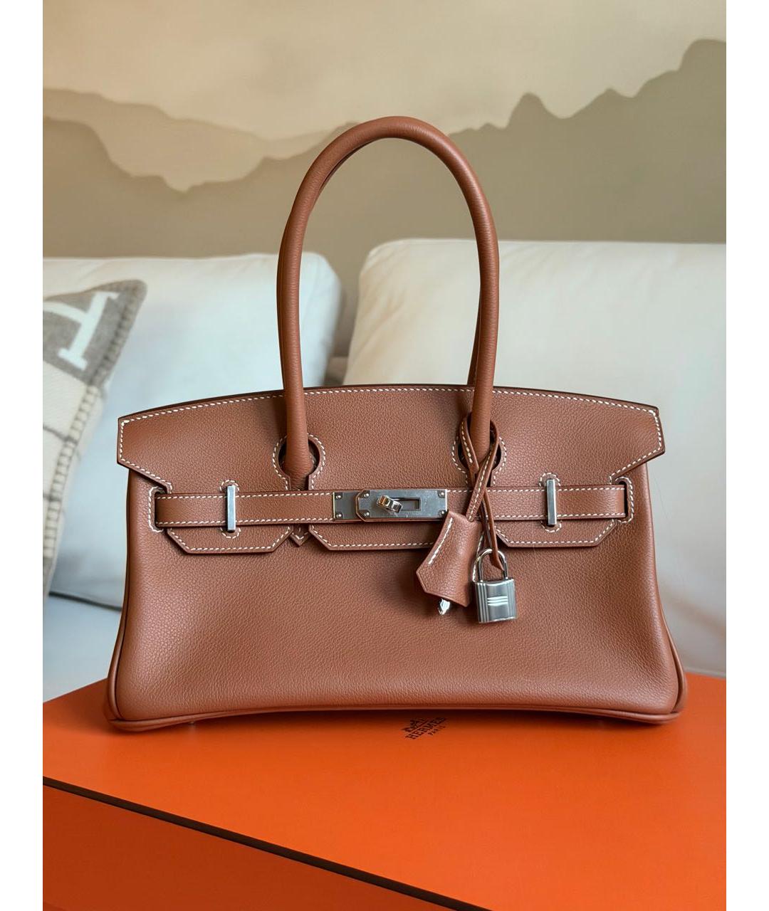 HERMES Коричневая кожаная сумка с короткими ручками, фото 2