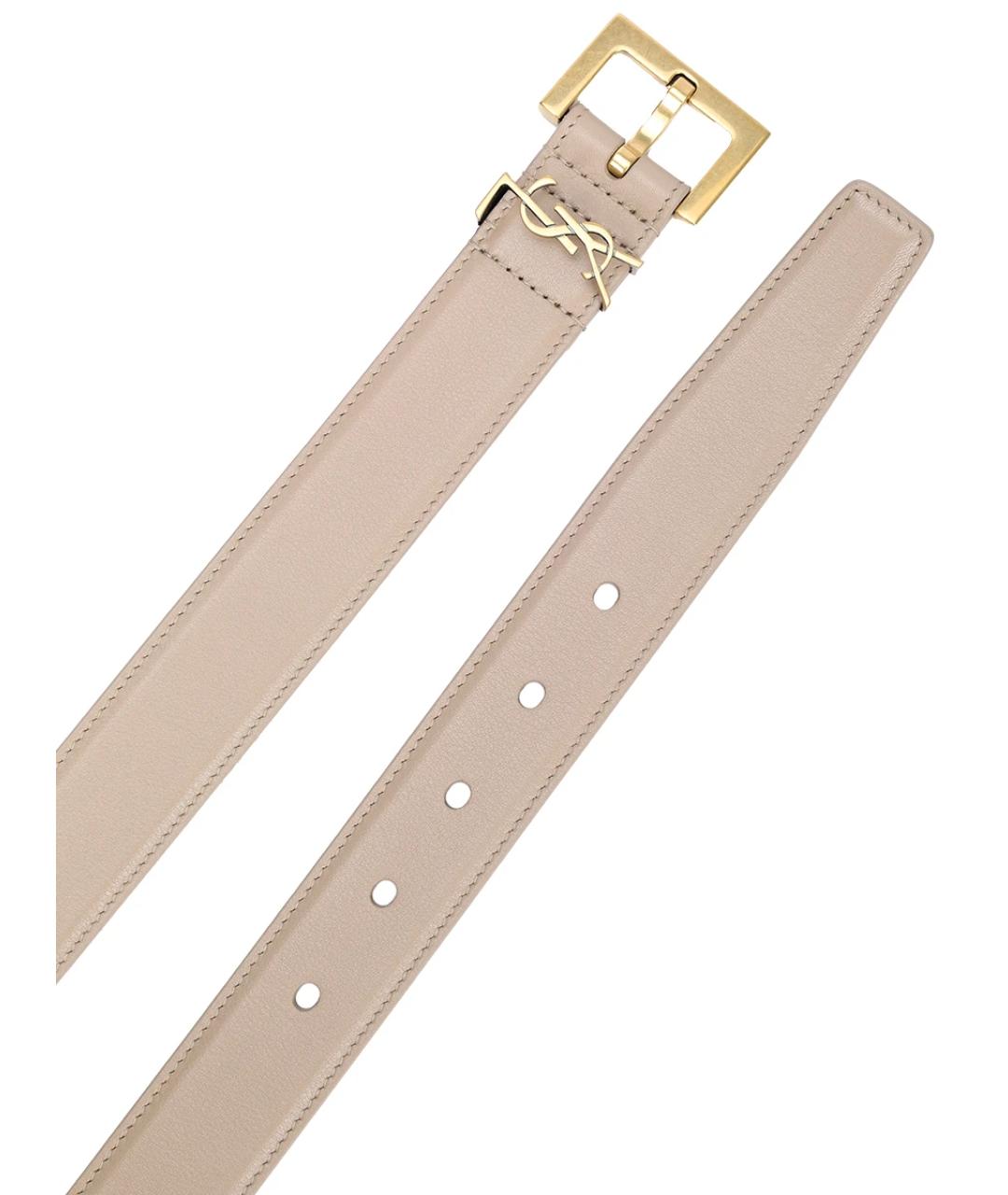 SAINT LAURENT Бежевый кожаный ремень, фото 3