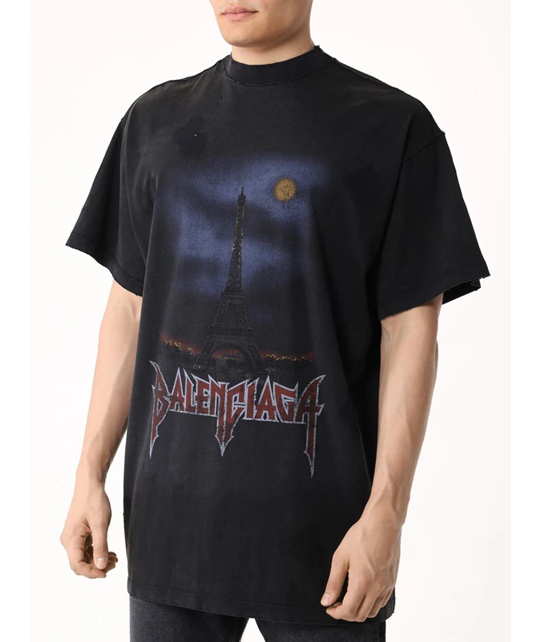 BALENCIAGA Черная хлопковая футболка, фото 4