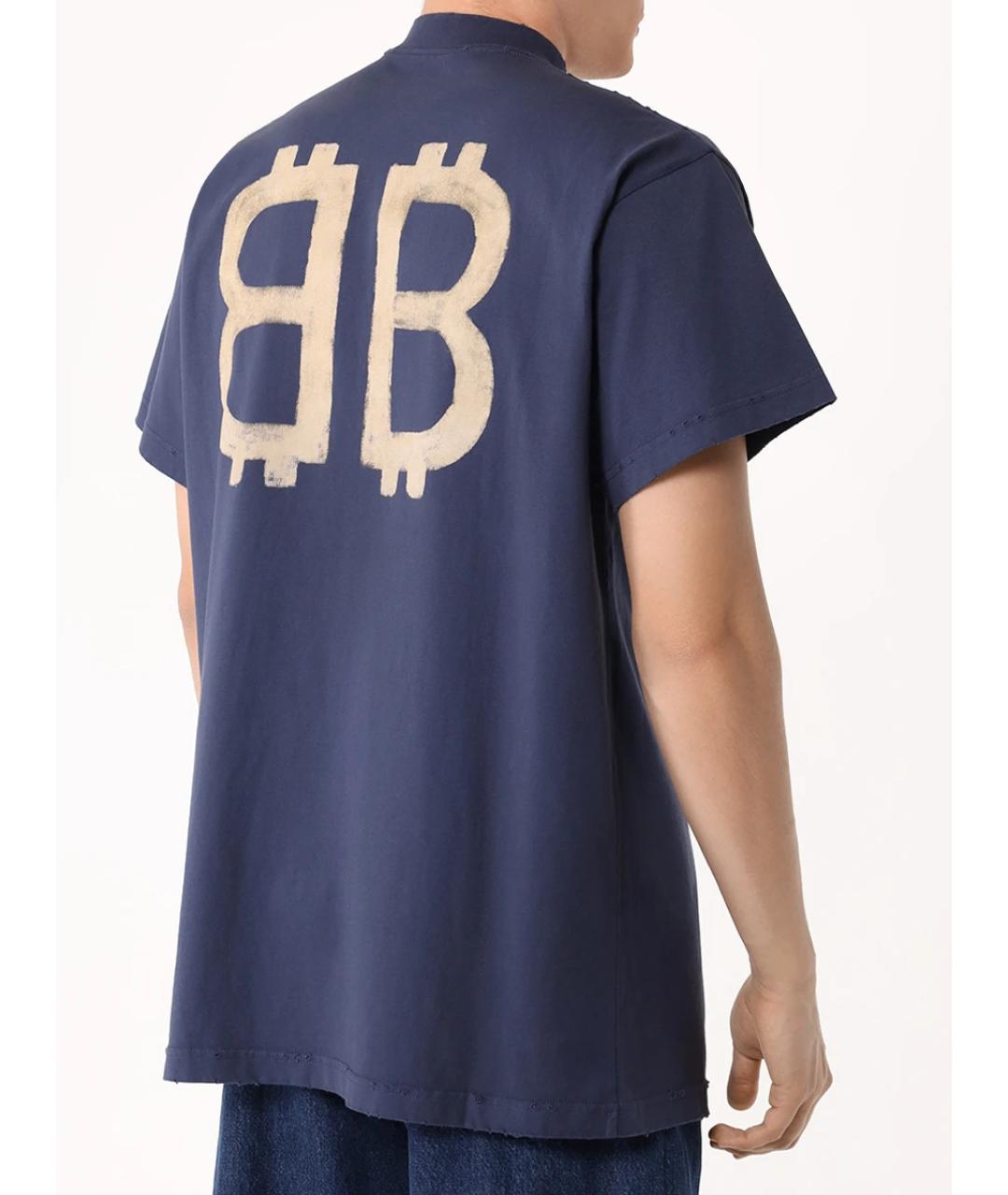 BALENCIAGA Синяя хлопковая футболка, фото 3