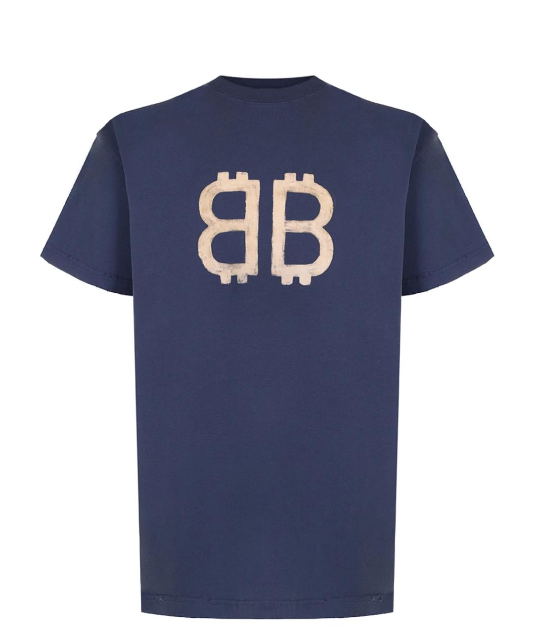 BALENCIAGA Синяя хлопковая футболка, фото 1