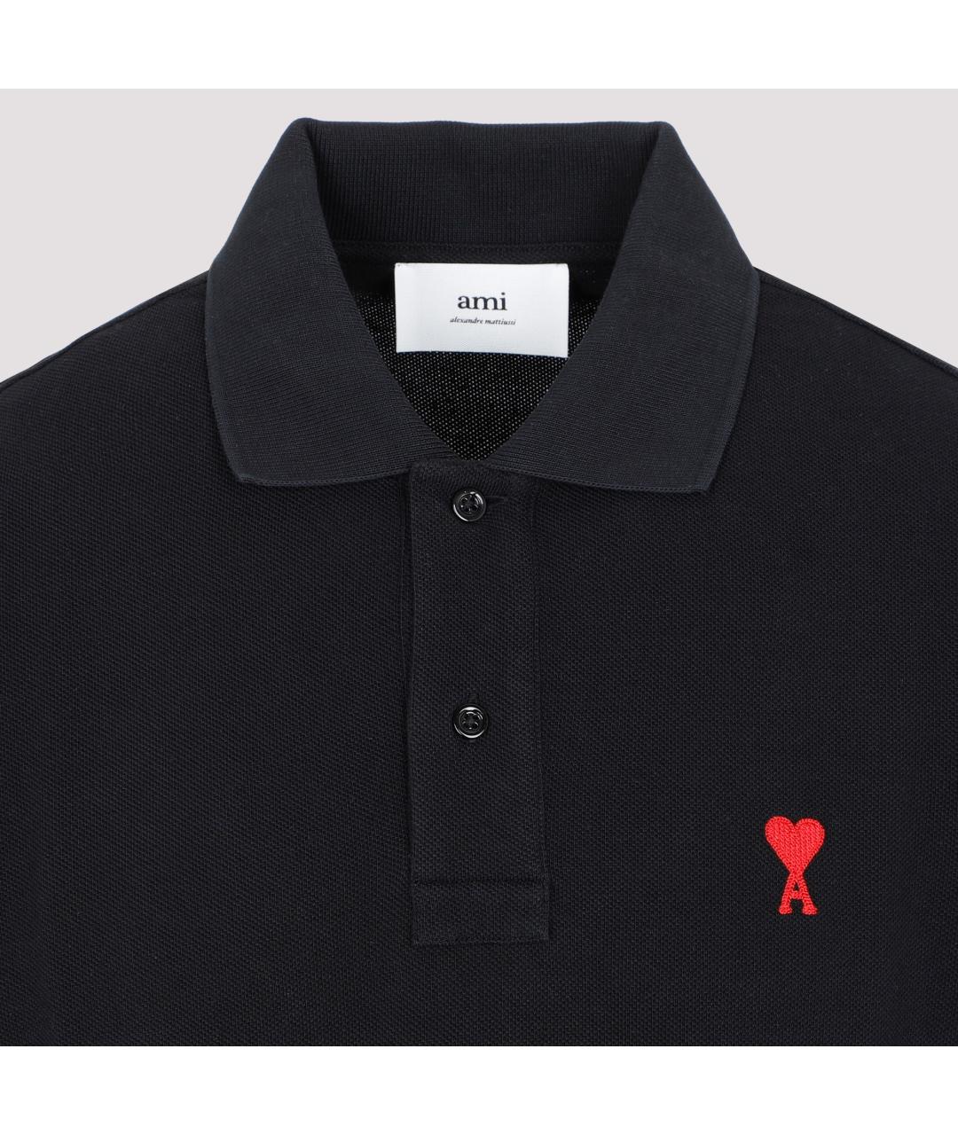 Ami Paris Черное хлопковое поло с коротким рукавом, фото 3