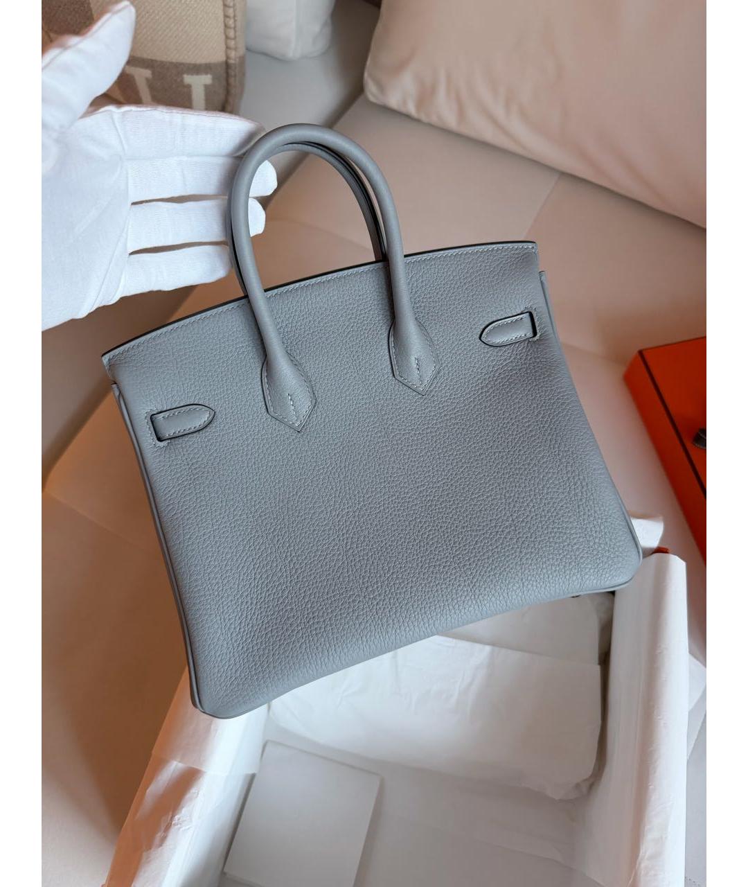 HERMES Серая кожаная сумка с короткими ручками, фото 4