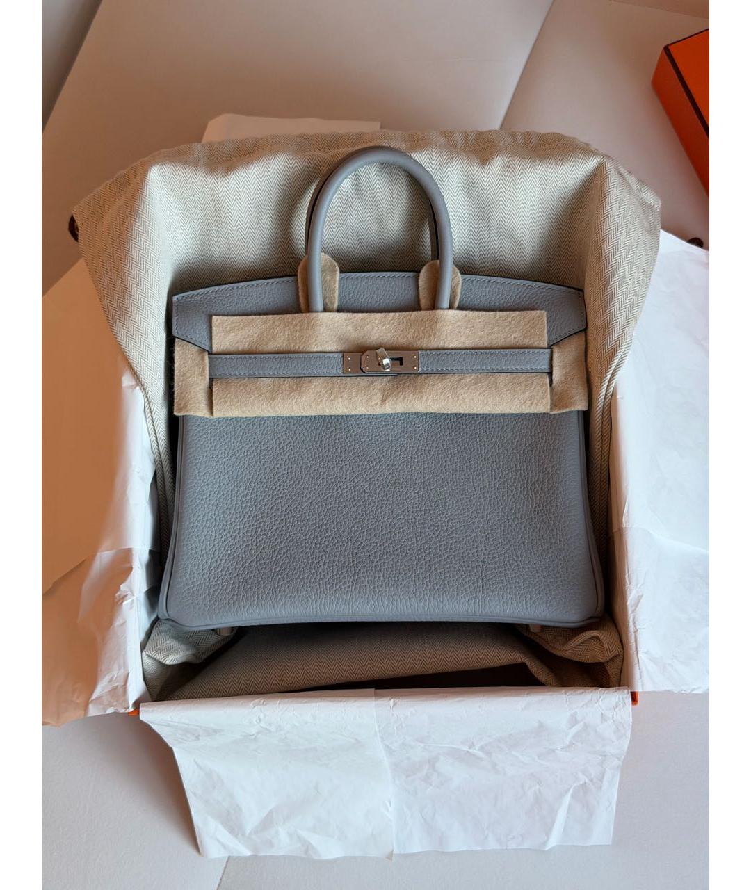 HERMES Серая кожаная сумка с короткими ручками, фото 3
