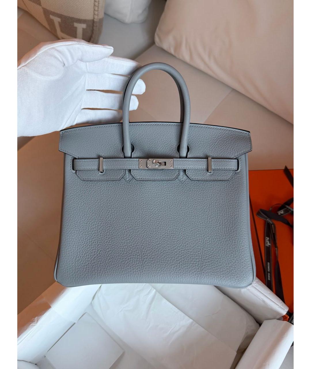 HERMES Серая кожаная сумка с короткими ручками, фото 2