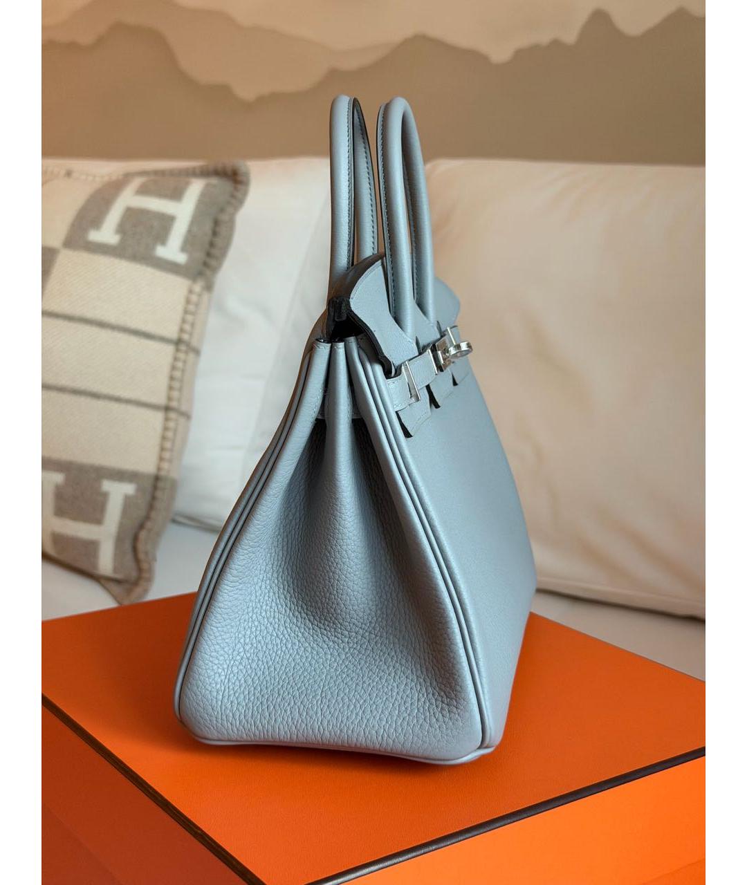 HERMES Серая кожаная сумка с короткими ручками, фото 5