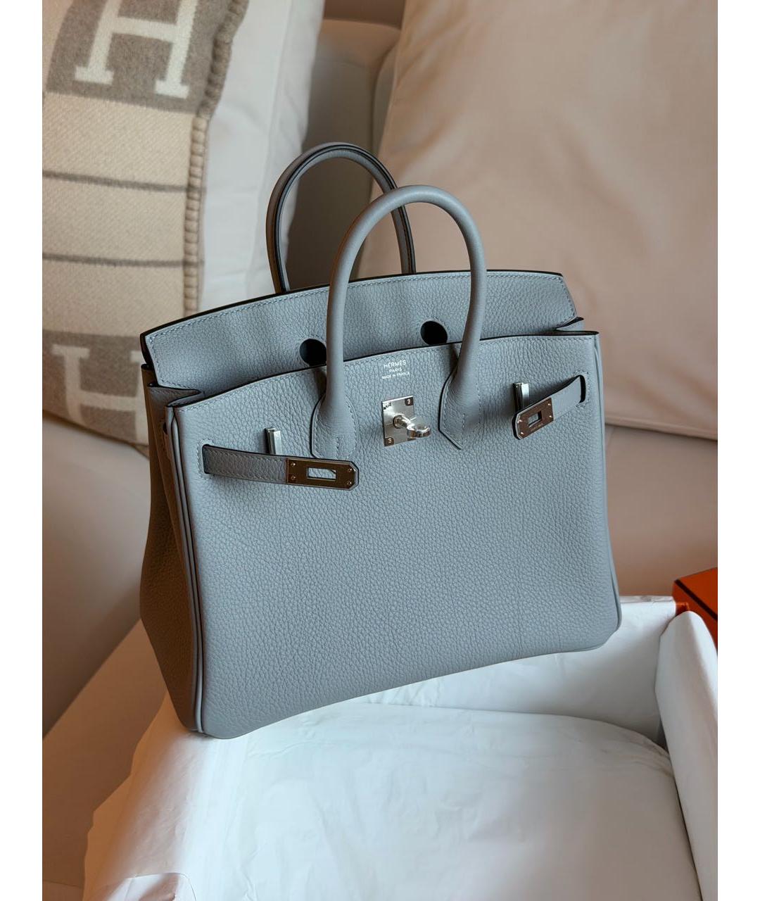 HERMES Серая кожаная сумка с короткими ручками, фото 6