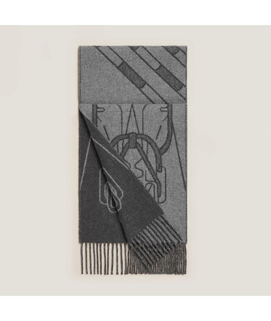 HERMES Серый кашемировый шарф, фото 6
