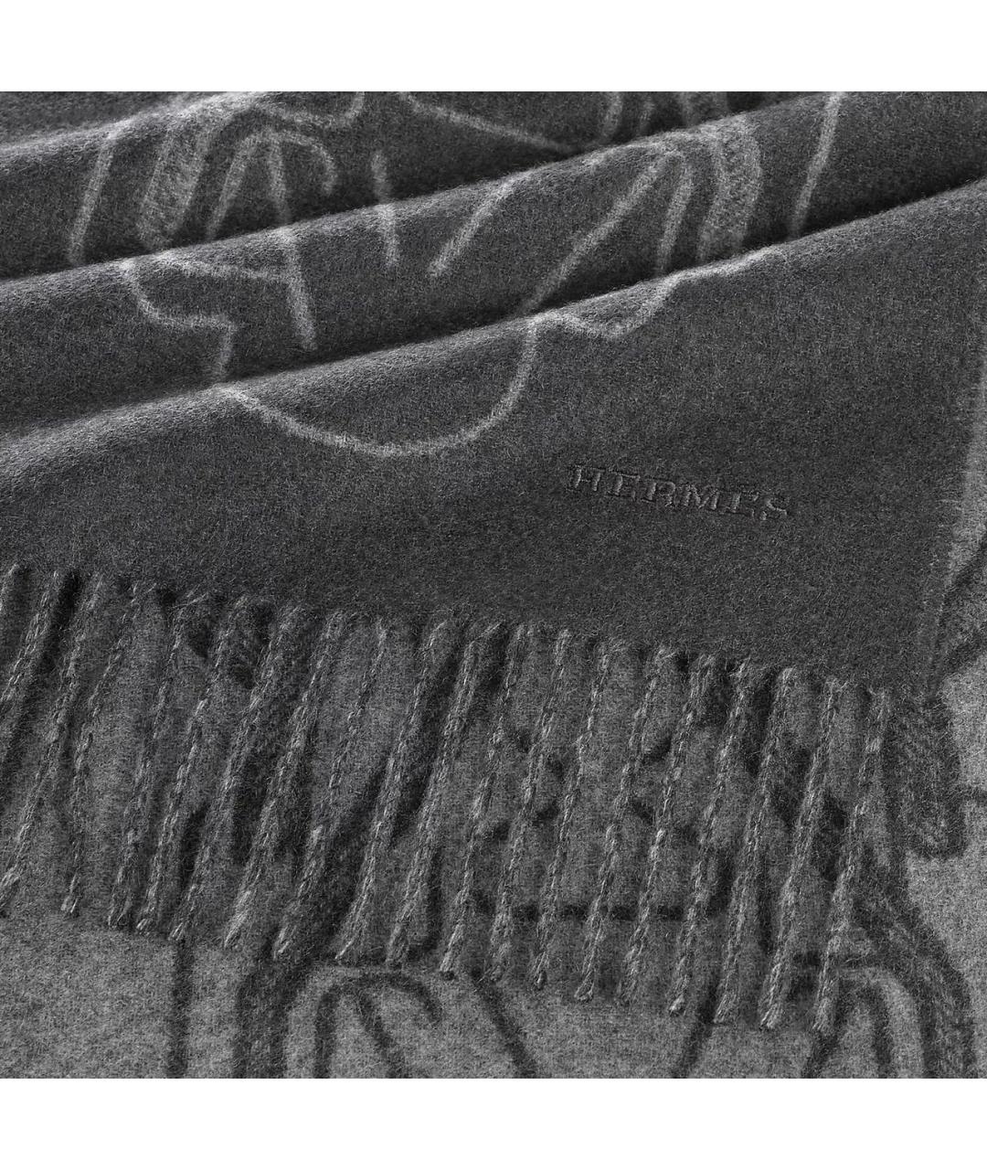 HERMES Серый кашемировый шарф, фото 2