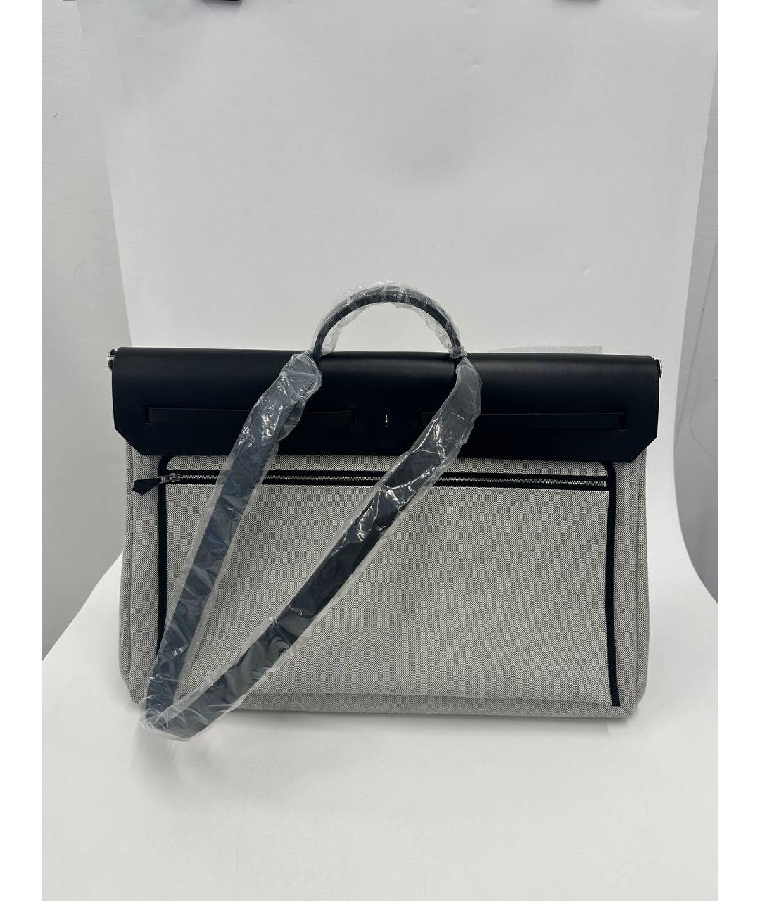 HERMES Серая тканевая сумка с короткими ручками, фото 4