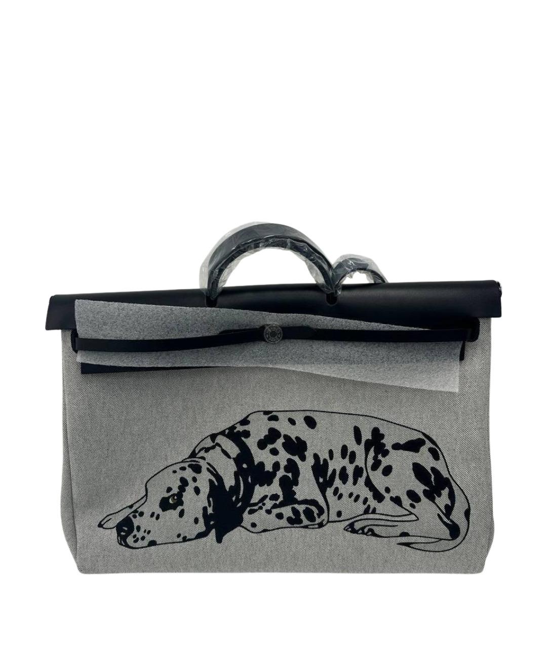 HERMES Серая тканевая сумка с короткими ручками, фото 1