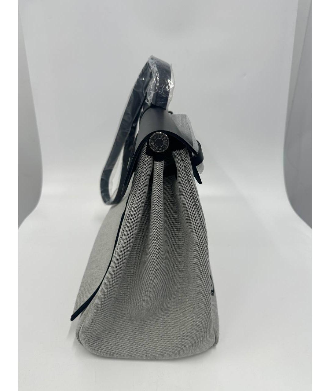 HERMES Серая тканевая сумка с короткими ручками, фото 2