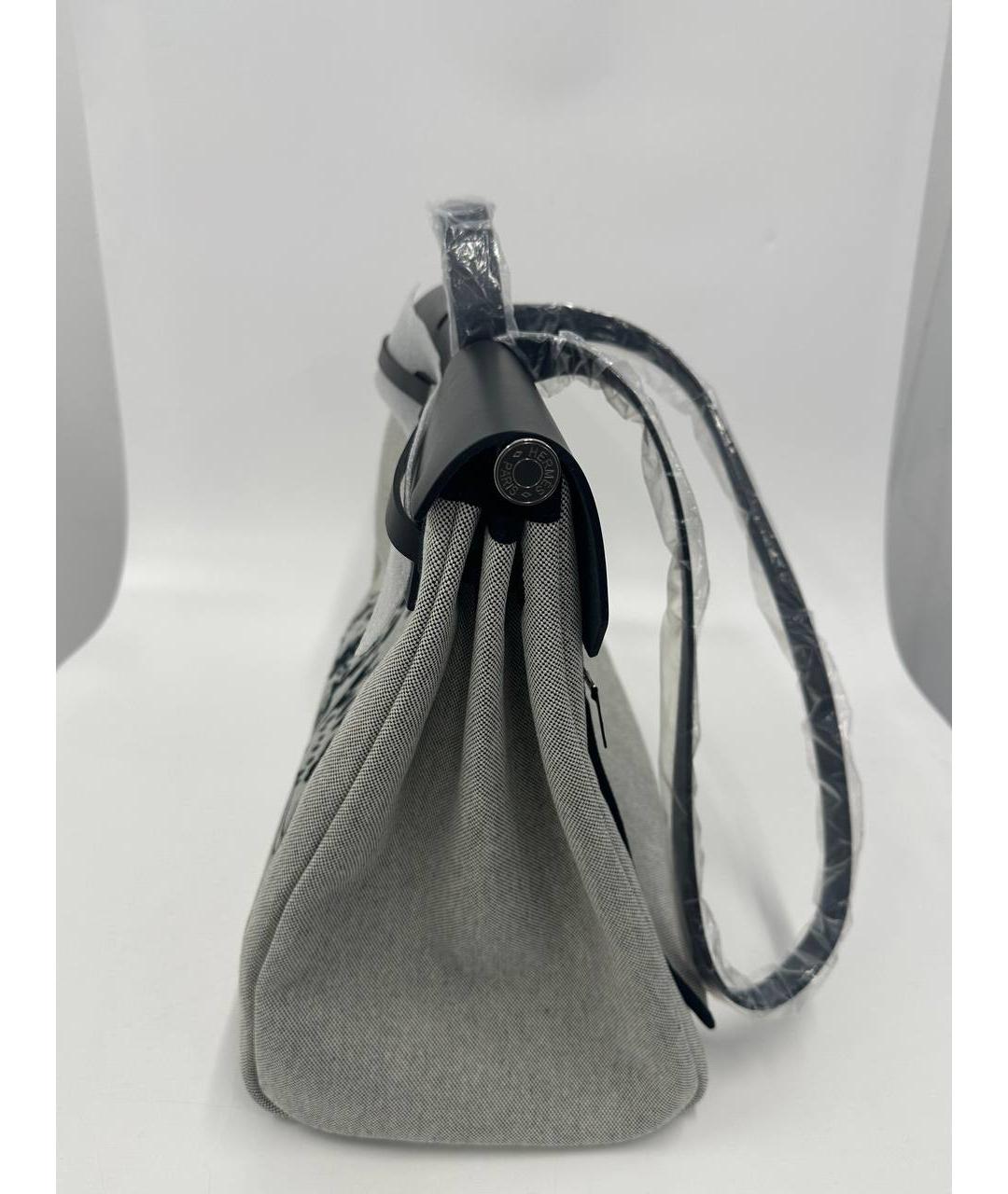 HERMES Серая тканевая сумка с короткими ручками, фото 3