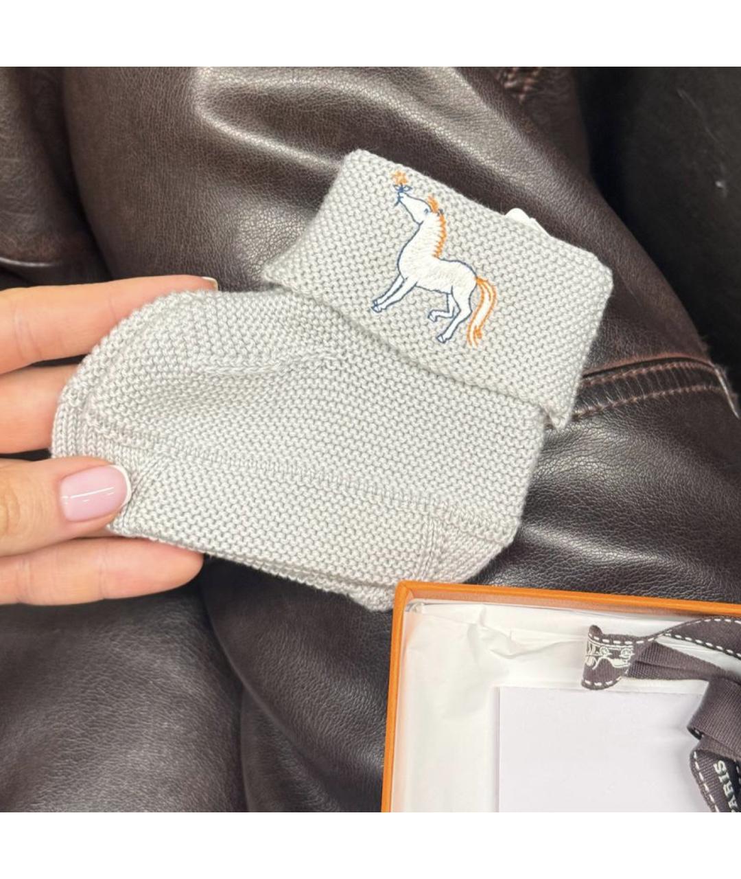 HERMES Бежевые текстильные пинетки, фото 2