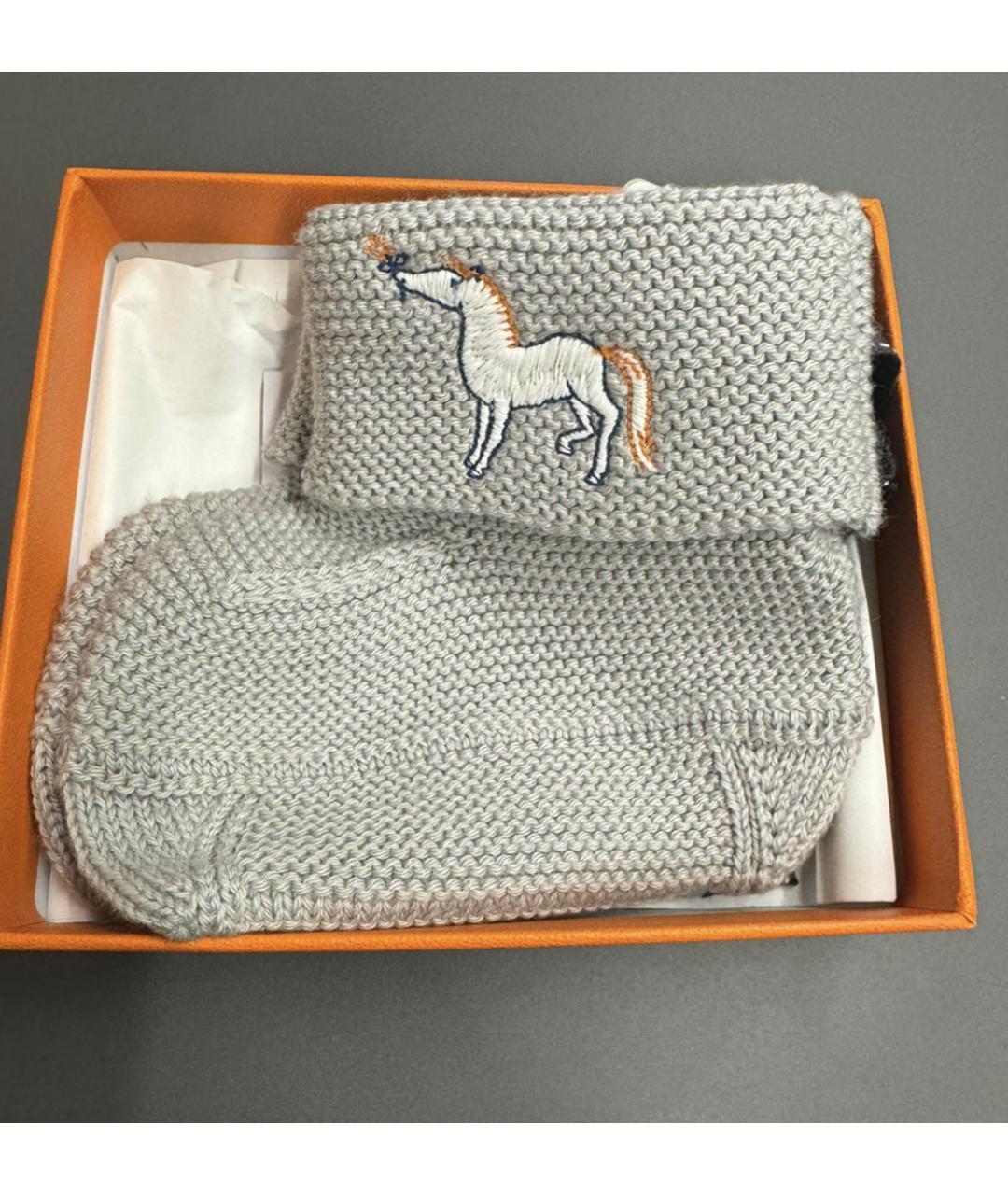 HERMES Бежевые текстильные пинетки, фото 3